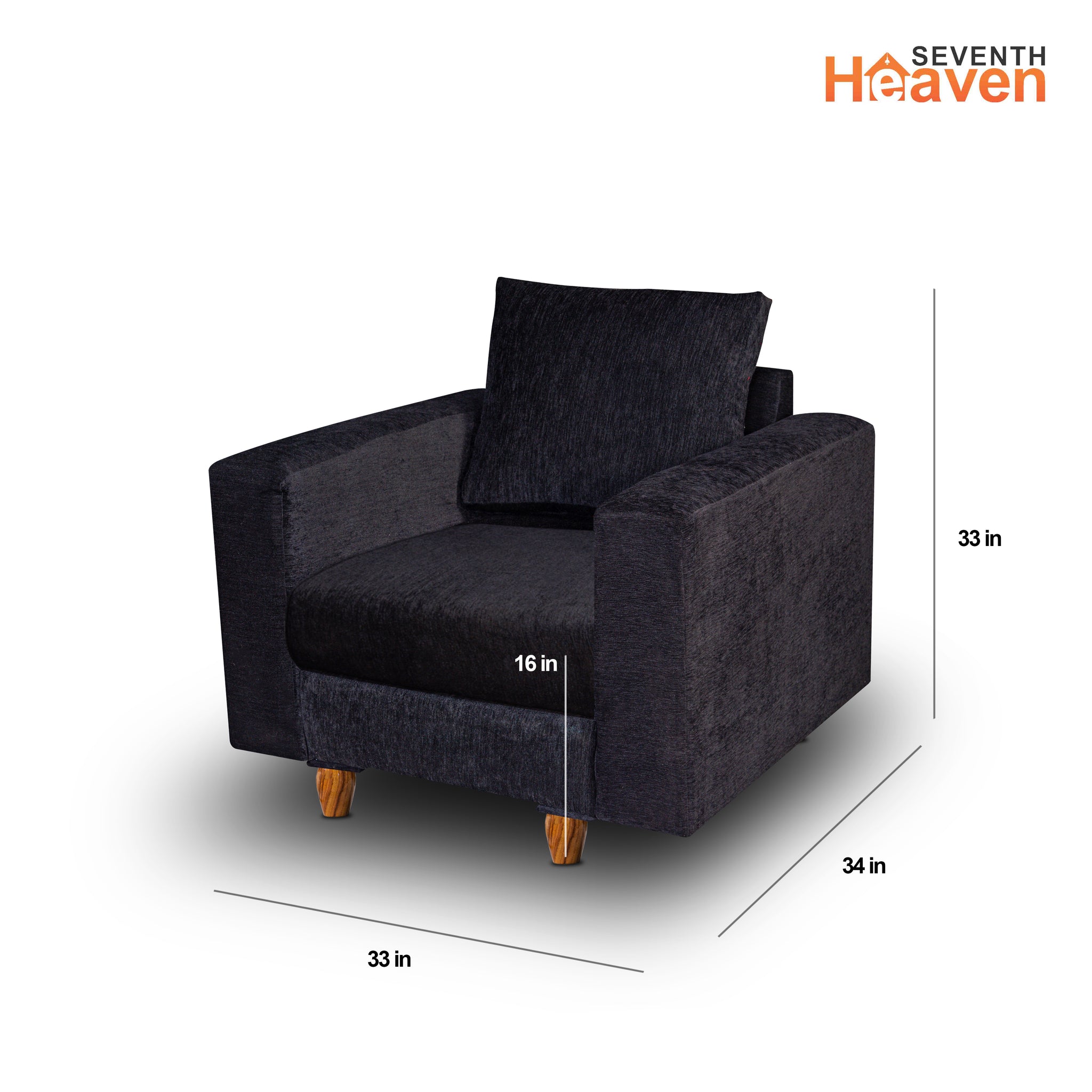 Rio 1 Seater Sofa, Chenille Molfino Fabric (Finish Color - Black)