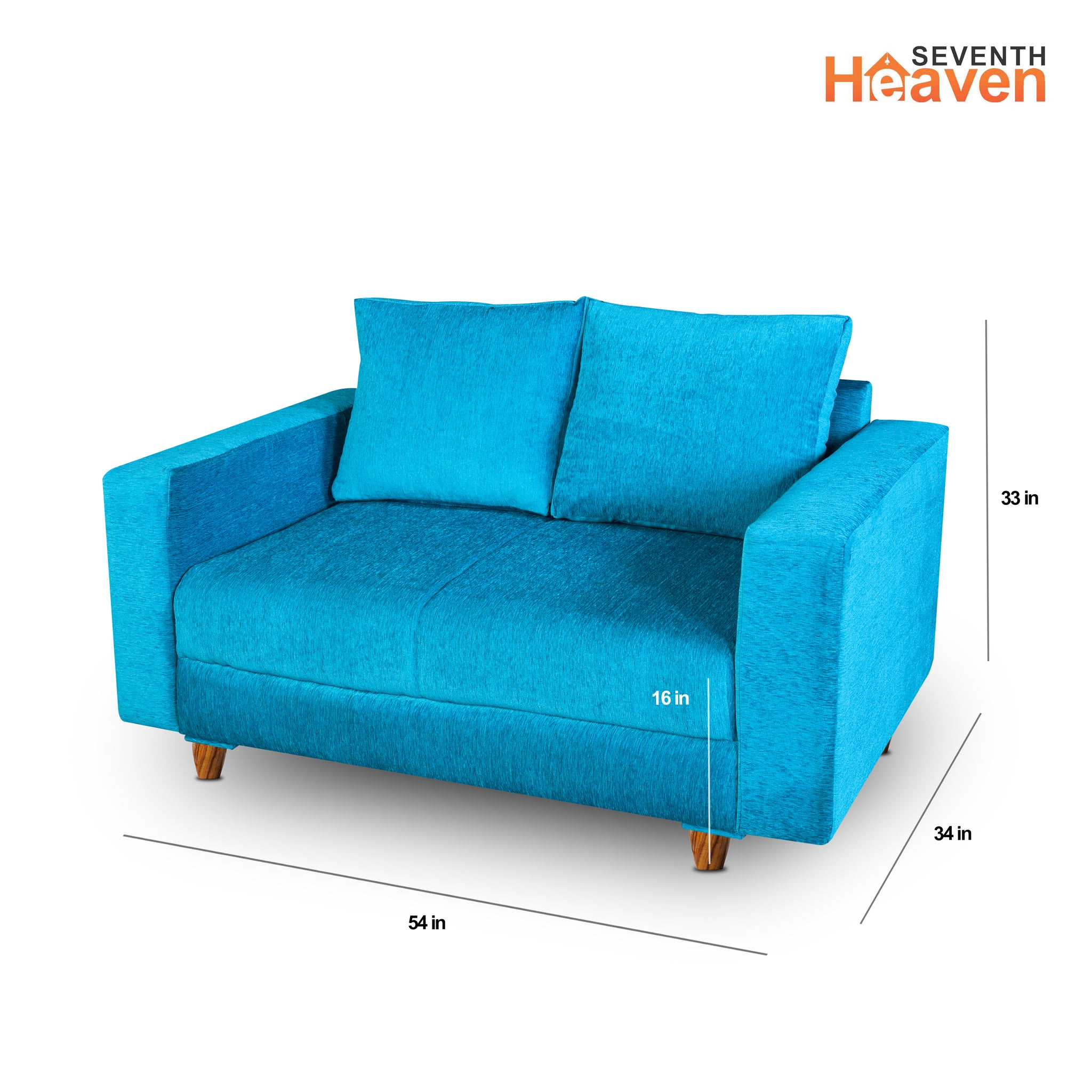 Rio 2 Seater Sofa, Chenille Molfino Fabric (Finish Color - Sky Blue)