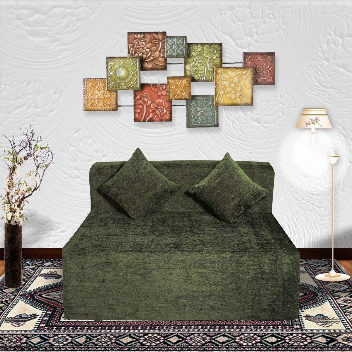 Seventh Heaven Emerald Green Morphino Fabric 6×4 Sofa cum Bed with 2 Cushion
