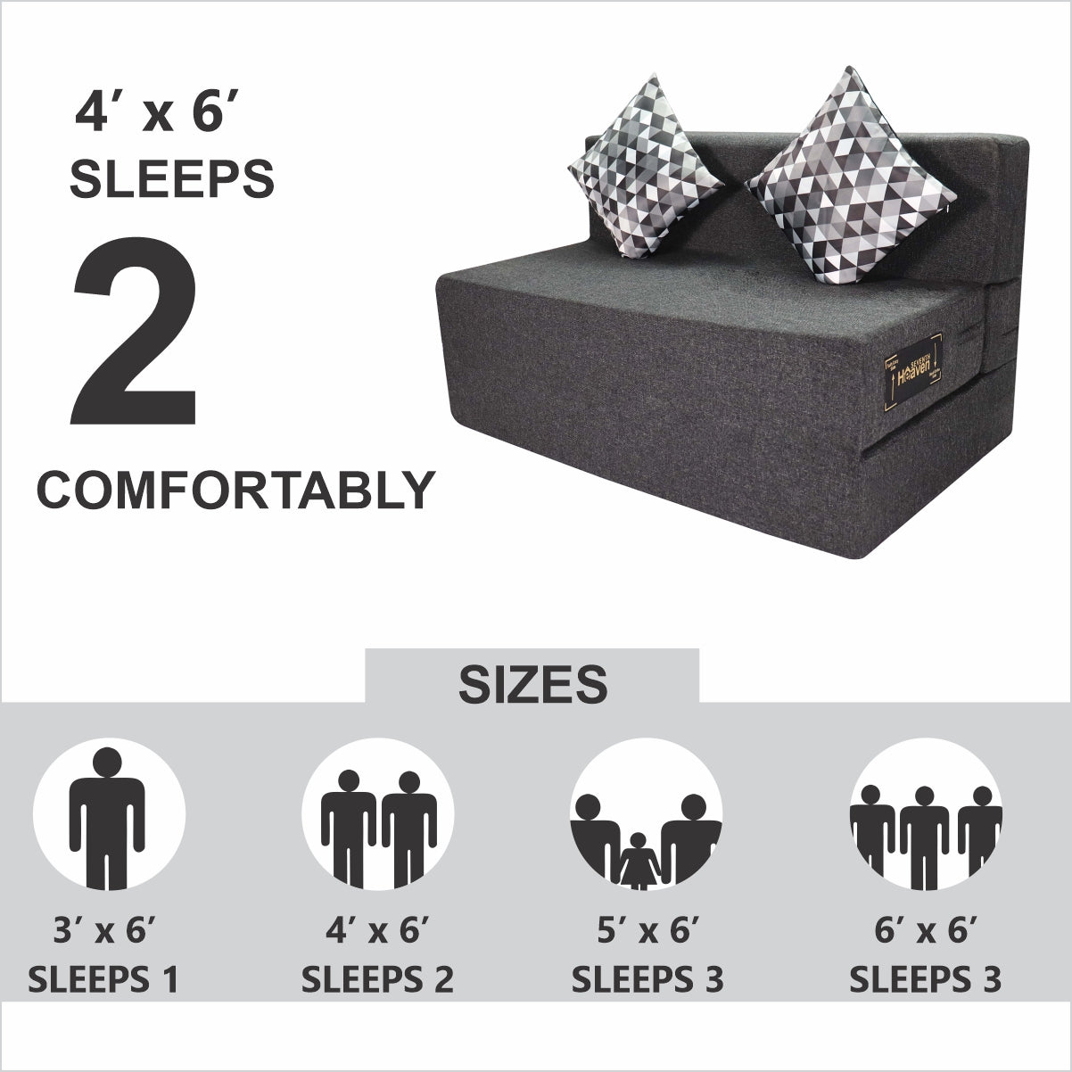 Grey Jute Fabric 6×4 Sofa cum Bed with Printed Cushion