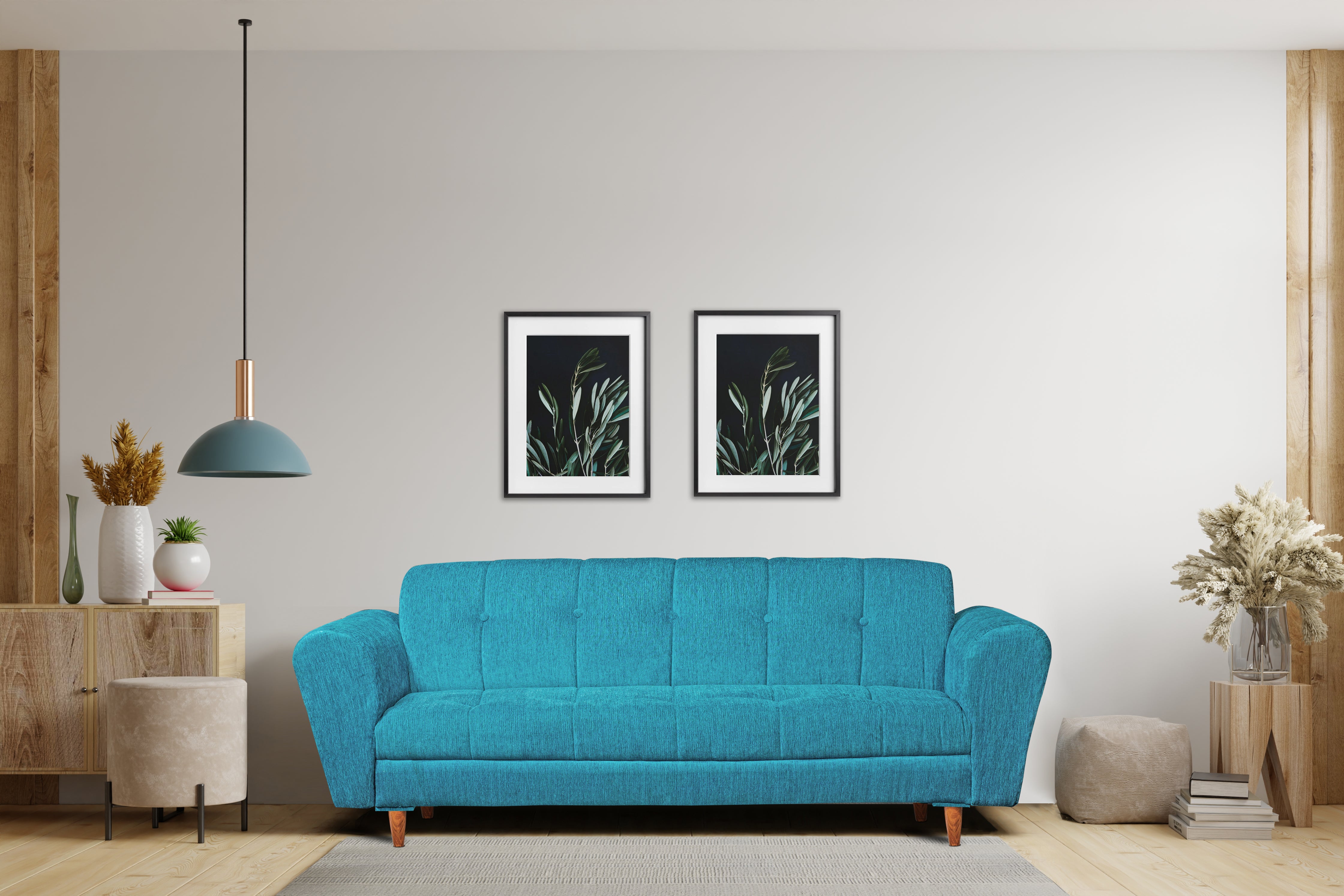 Milan 3 Seater Sofa, Chenille Molfino Fabric (Finish Color - Sky Blue)