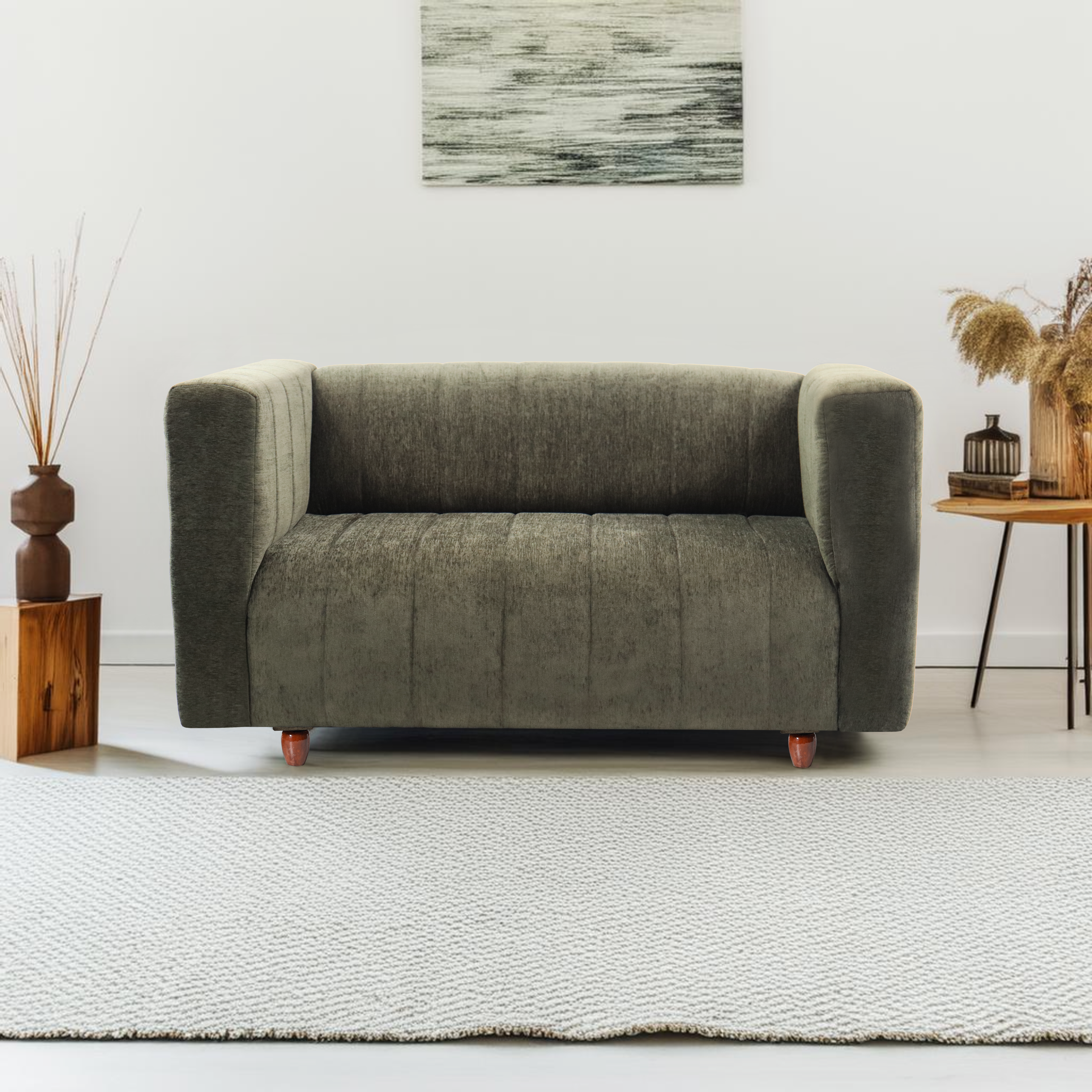Tokyo 2 Seater Sofa- ( Premium Molfino Fabric- Green )