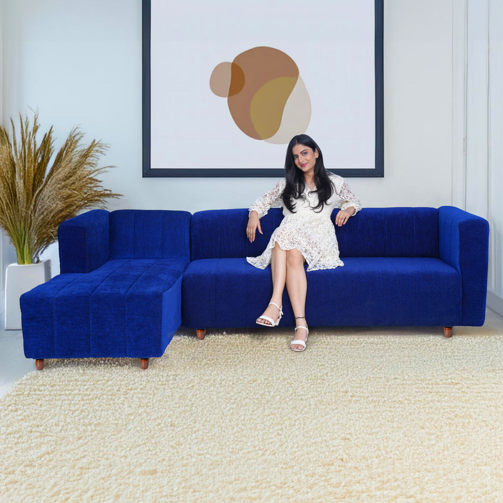 Tokyo 6 Seater Sofa Left Corner- ( Premium Molfino Fabric- Blue )