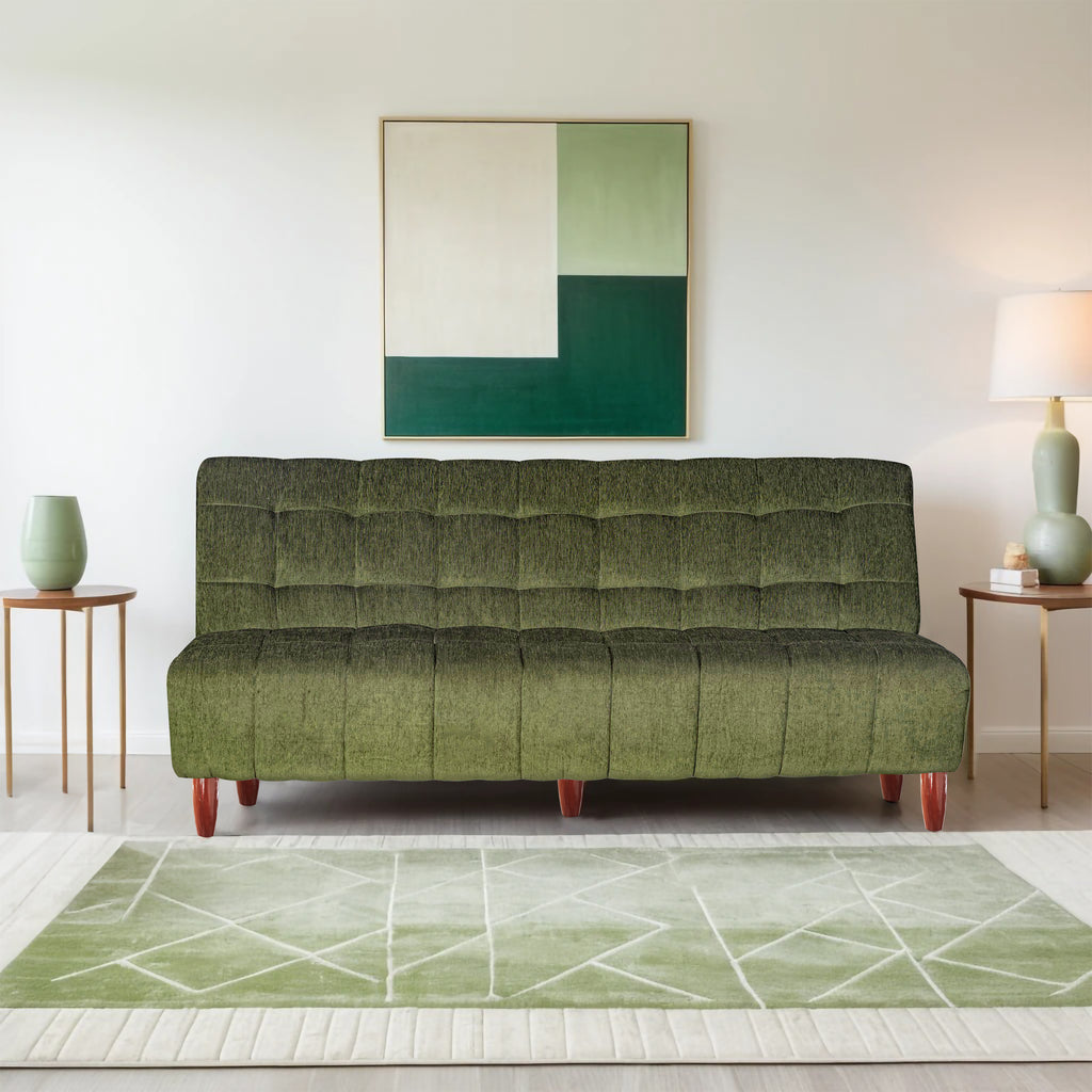 Florida 4 Seater Wooden Sofa Cum Bed - ( Premium Molfino Fabric- Green)