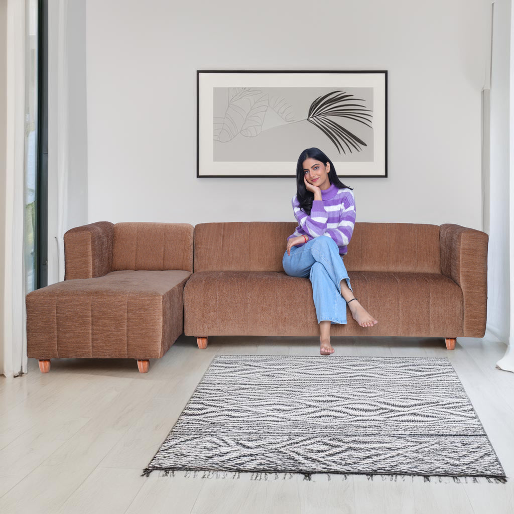 Tokyo 6 Seater Sofa Left Corner- ( Premium Molfino Fabric- Beige )