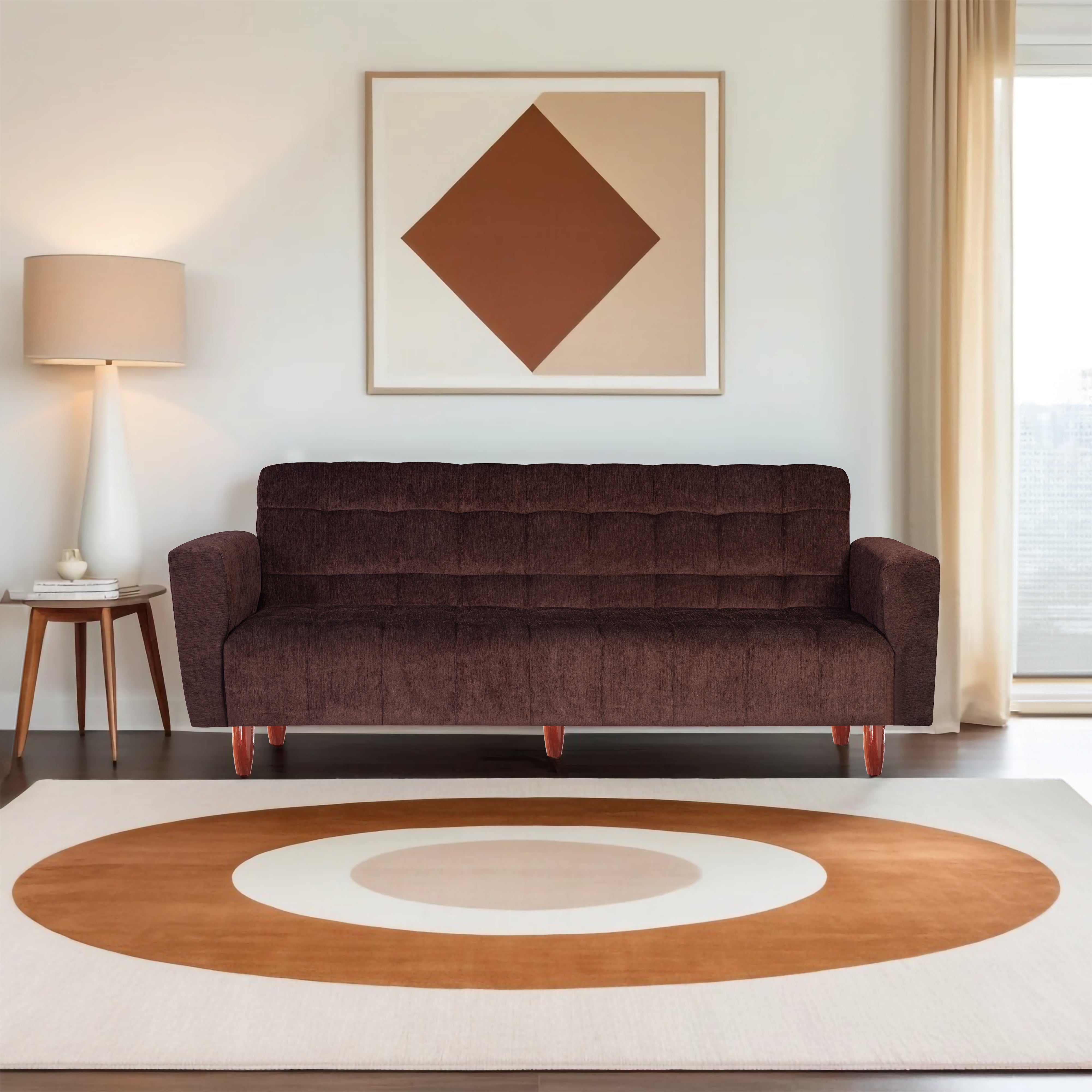 Lisbon  4 Seater Wooden Sofa Cum Bed - ( Premium Molfino Fabric- Brown)