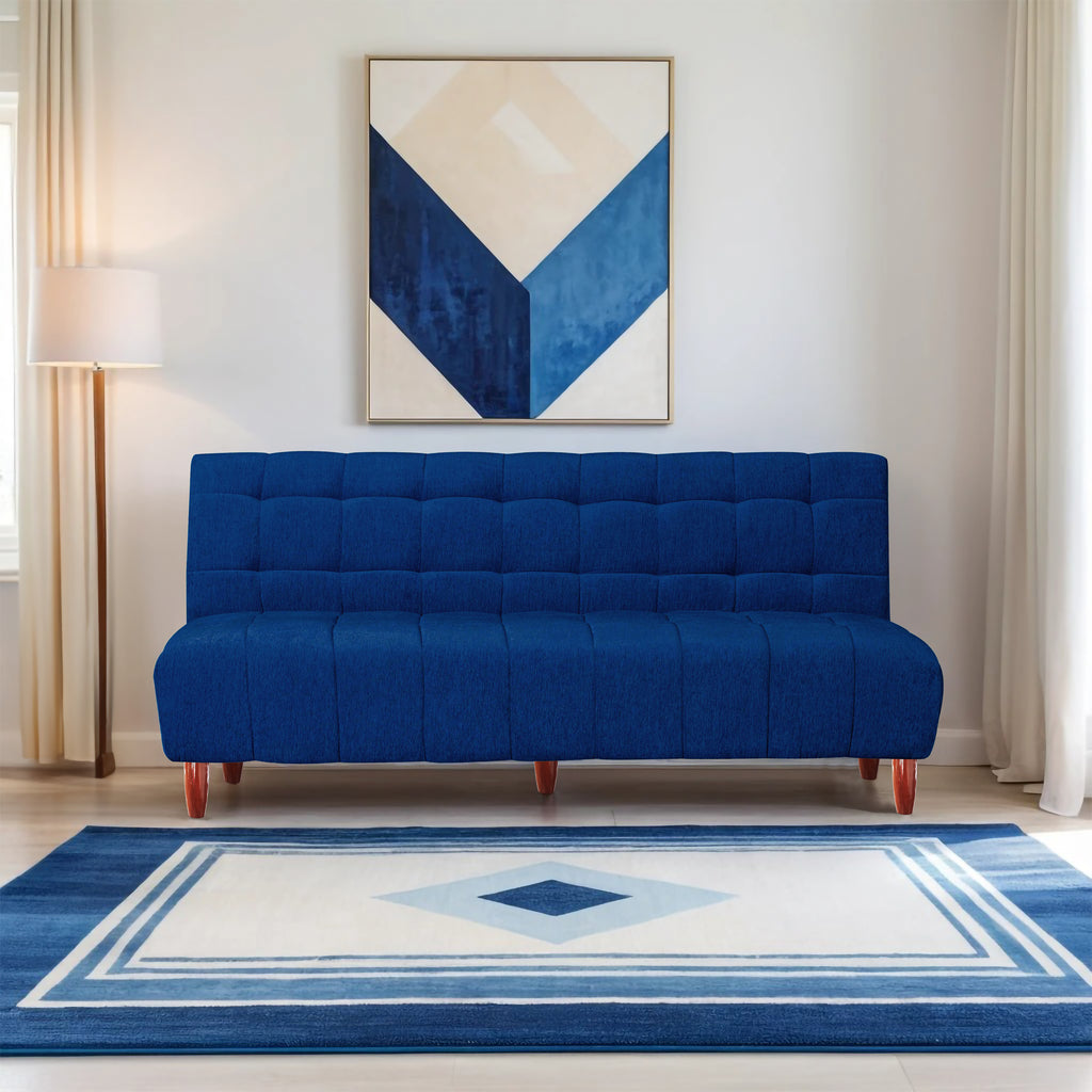 Florida 4 Seater Wooden Sofa Cum Bed - ( Premium Molfino Fabric- Blue)