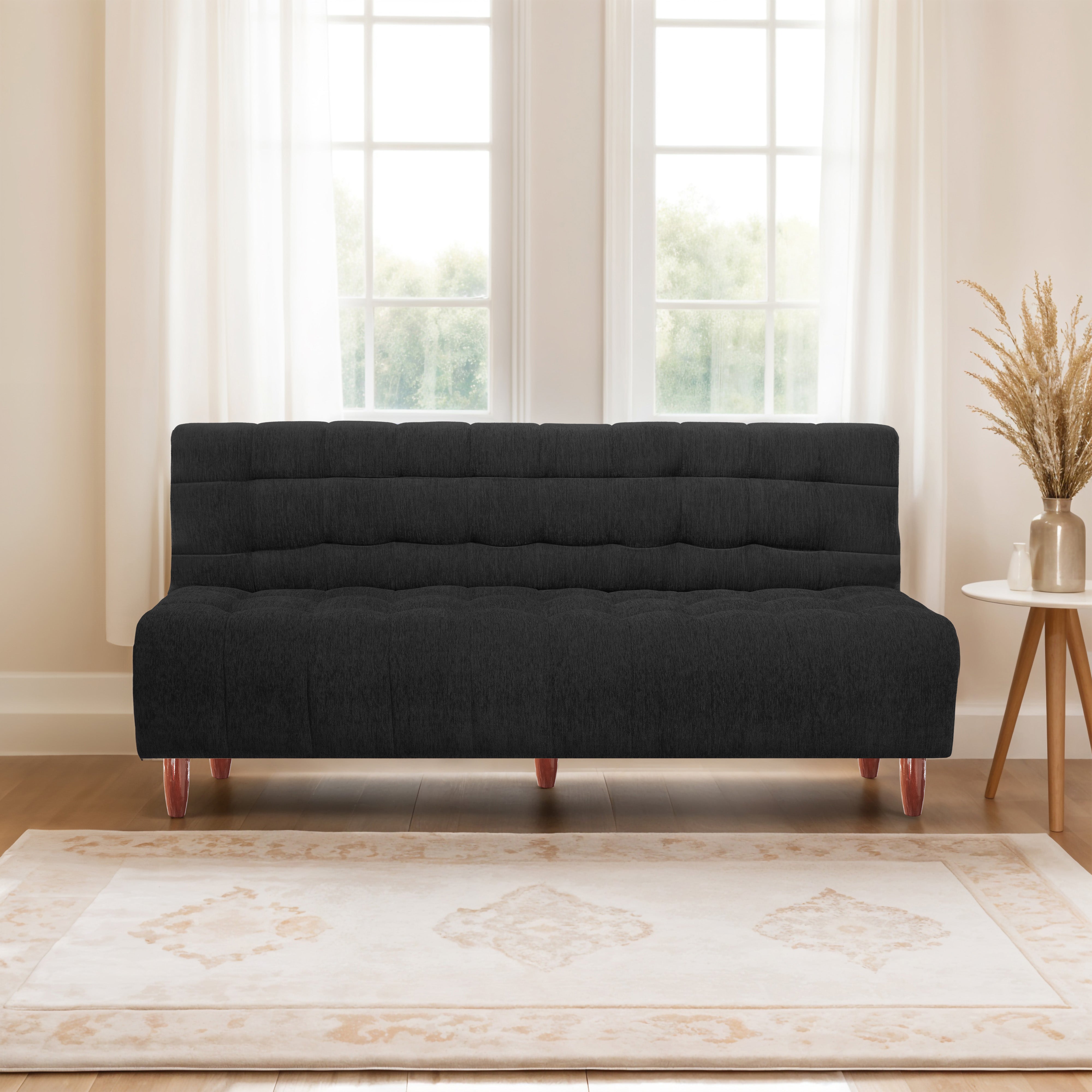 Florida Neo 3 Seater Wooden Sofa Cum Bed - ( Premium Molfino Fabric- Black )