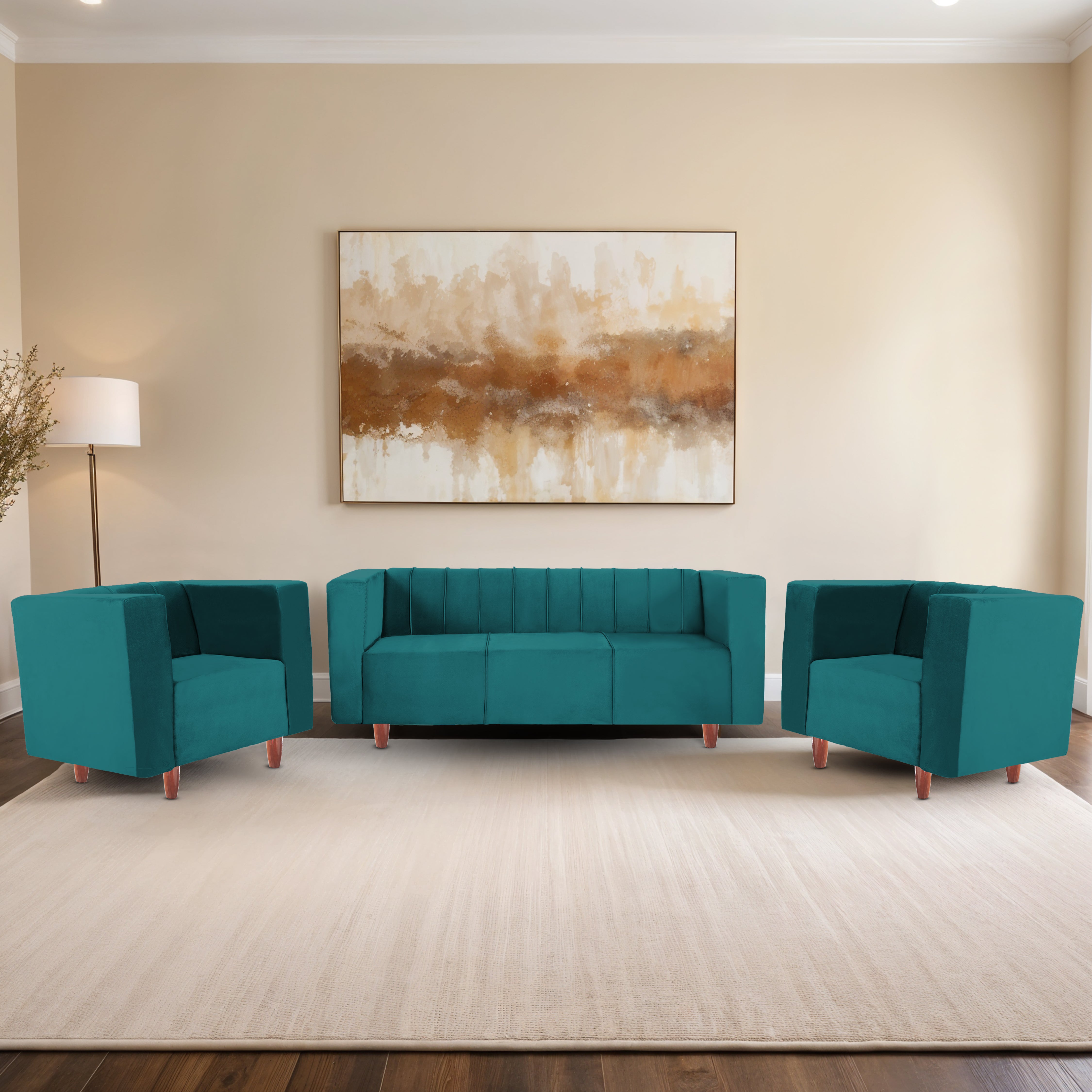 Sydney 5 Seater Sofa- (3+1+1) ( Premium Holland Fabric - Teal)
