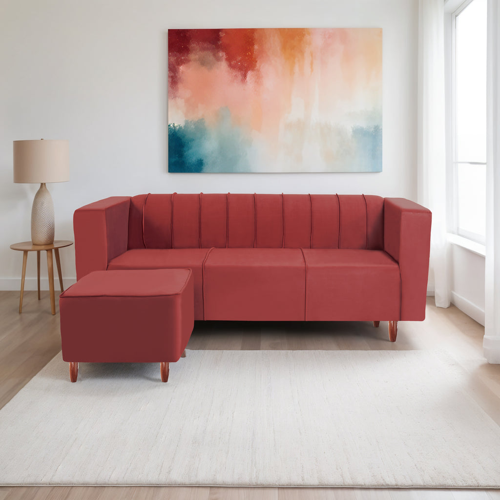 Sydney 4 Seater Sofa with Ottoman- ( Premium Holland Fabric- Maroon )
