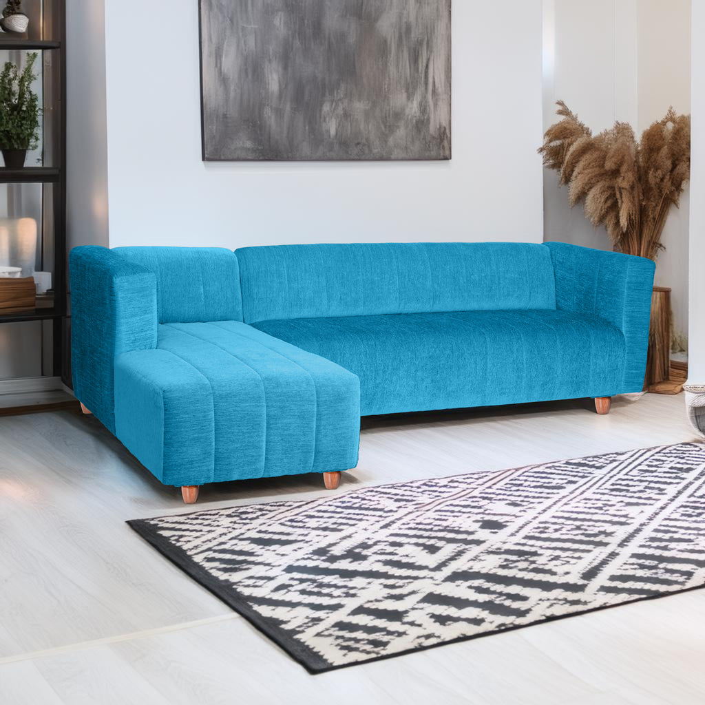 Tokyo 6 Seater Sofa Left Corner- ( Premium Molfino Fabric- Sky Blue )