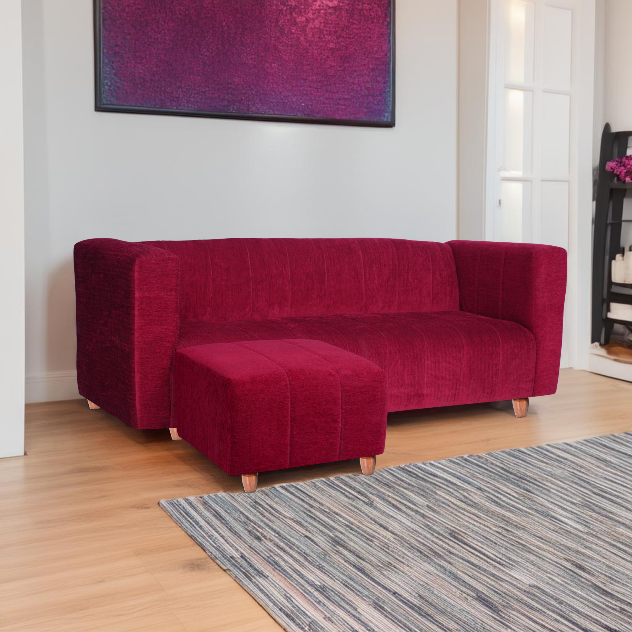 Tokyo 4 Seater Sofa with Ottoman- ( Premium Molfino Fabric- Maroon )
