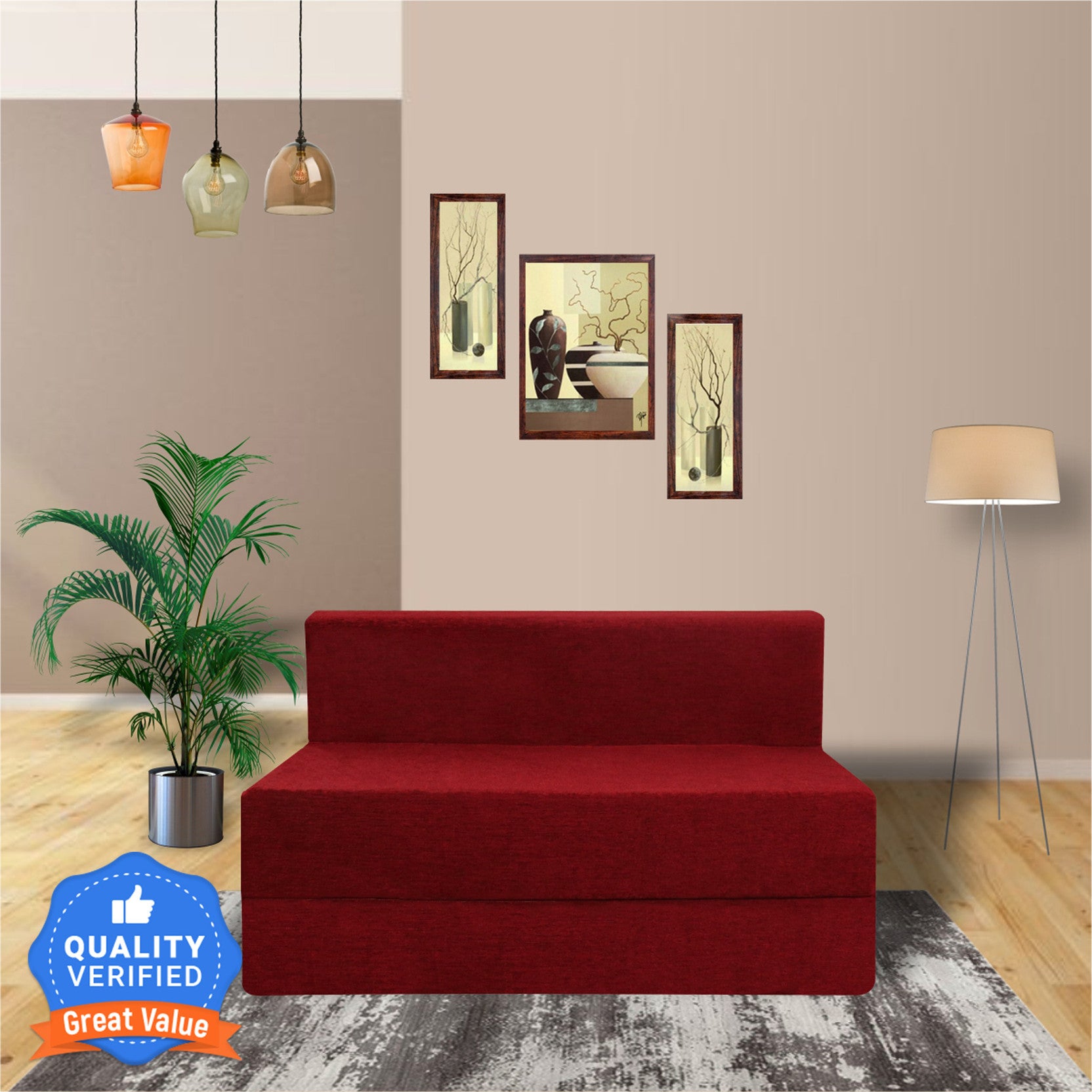 Rejoice Sofa Cum Bed - 1 Seater,  ( Premium Molfino Fabric, Maroon )