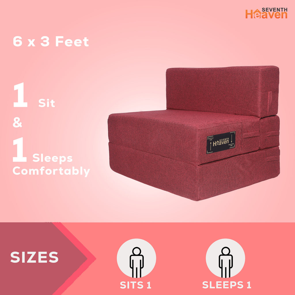 Rejoice Sofa Cum Bed - 1 Seater,  ( Jute Fabric, Maroon )