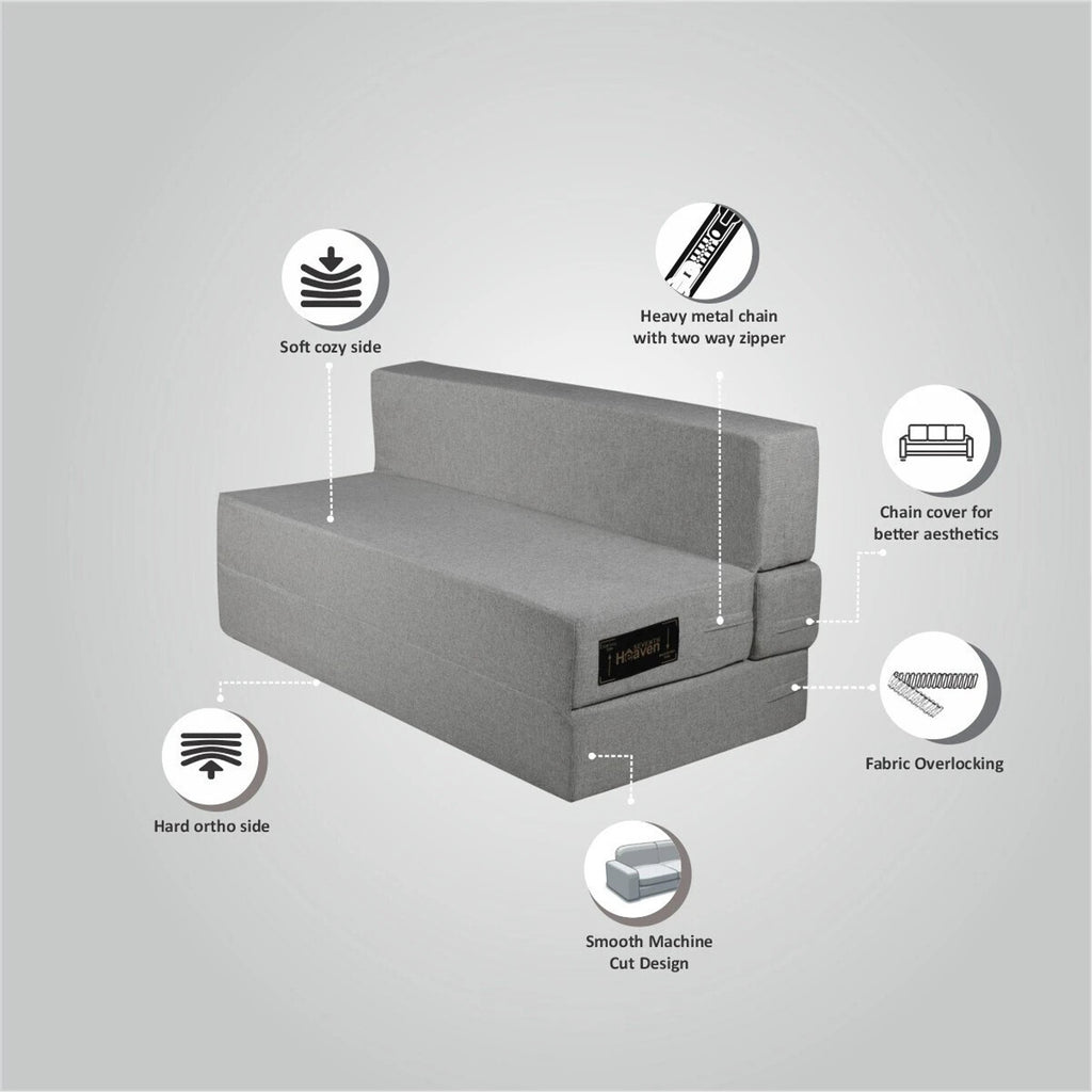 Rejoice Sofa Cum Bed - 1 Seater,  ( Jute Fabric, Light Grey )