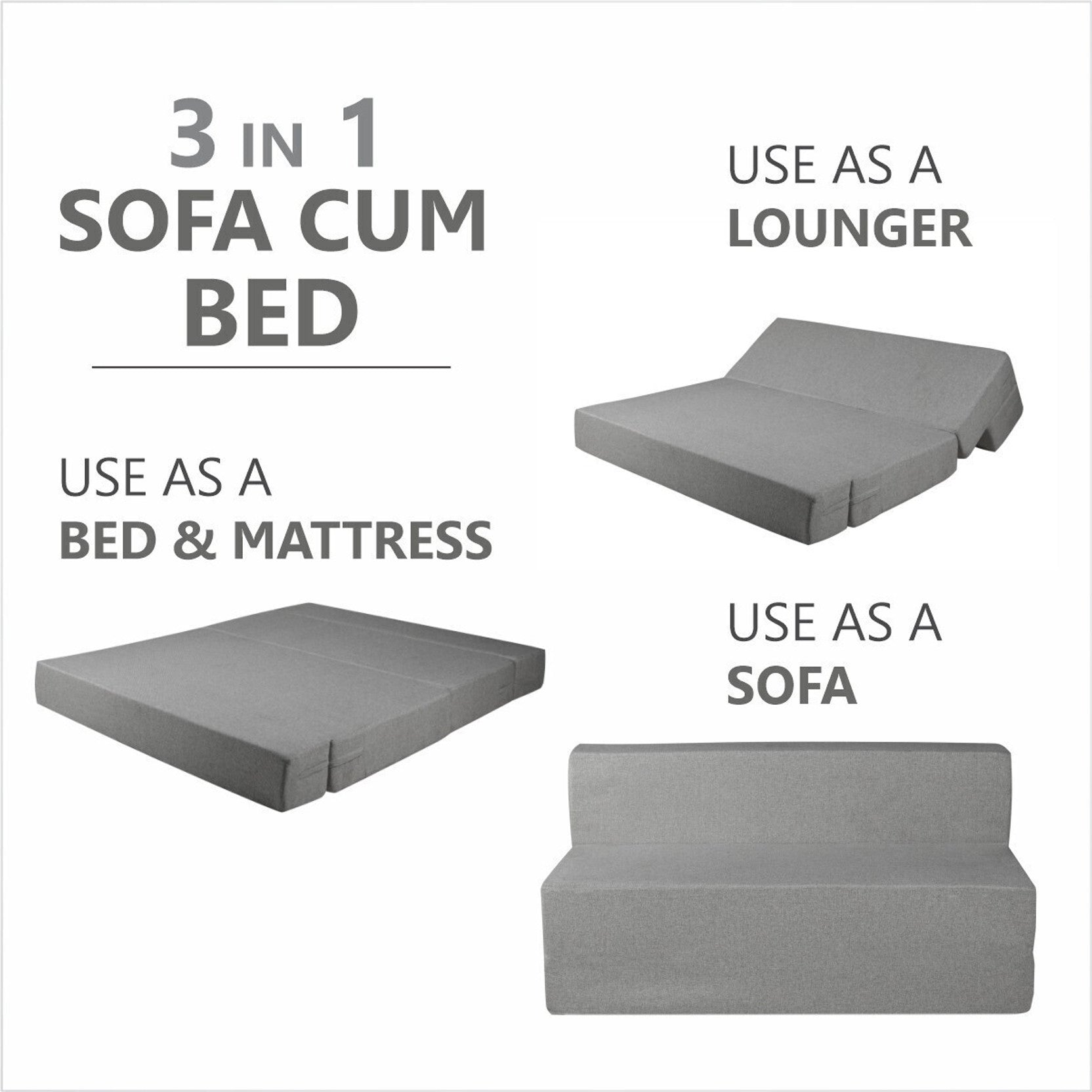Rejoice Sofa Cum Bed - 1 Seater,  ( Jute Fabric, Light Grey )