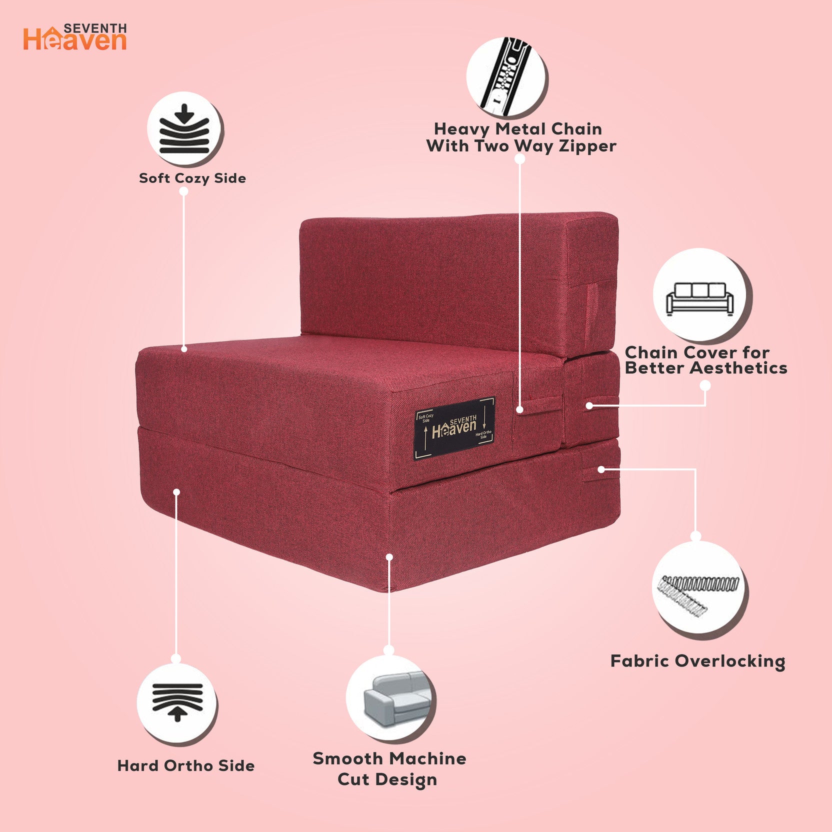 Rejoice Sofa Cum Bed - 1 Seater,  ( Jute Fabric, Maroon )