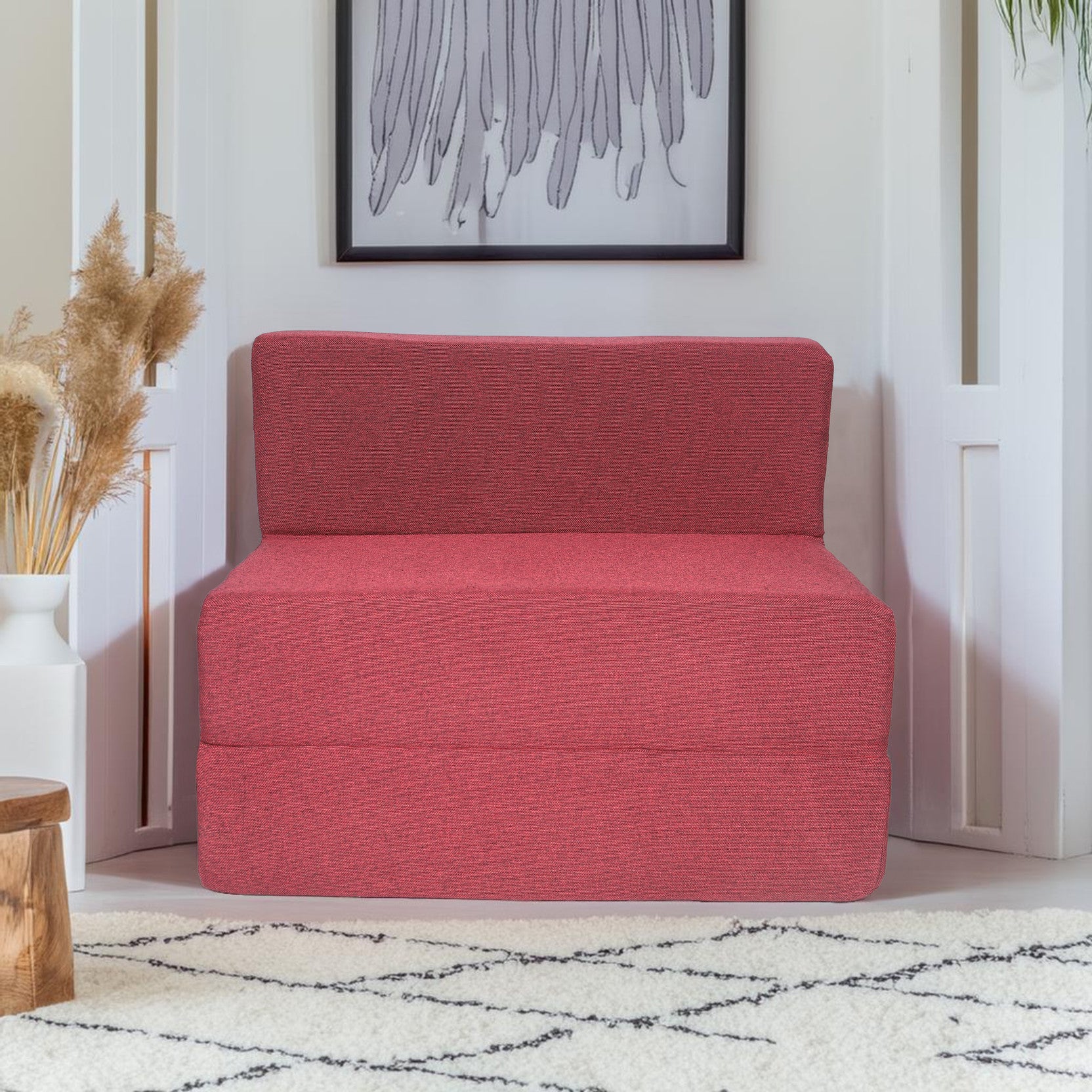 Rejoice Sofa Cum Bed - 1 Seater,  ( Jute Fabric, Maroon )