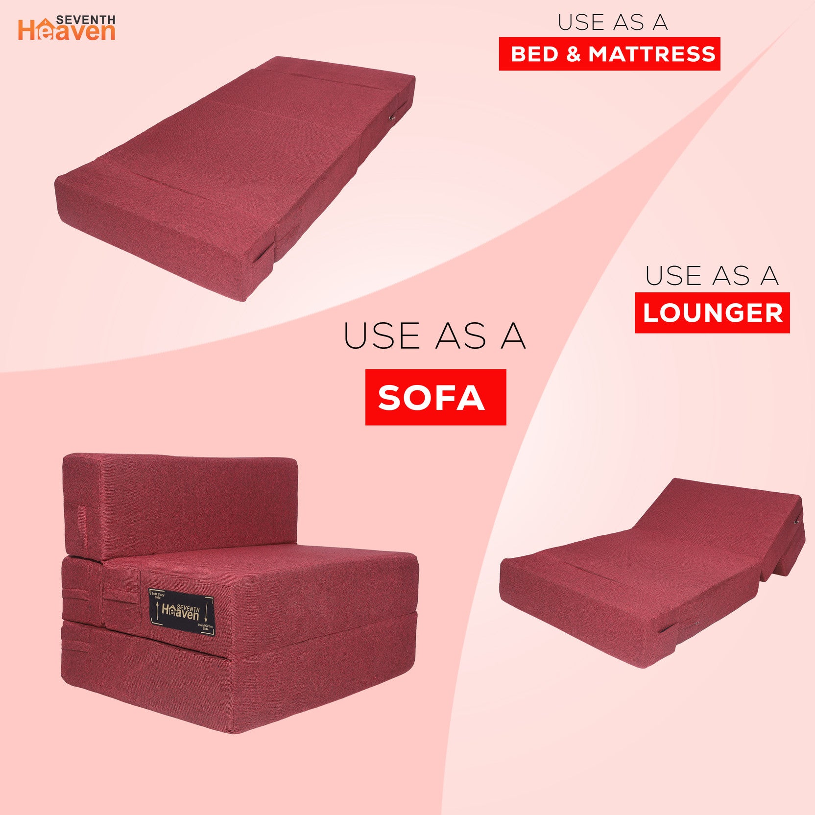 Rejoice Sofa Cum Bed - 1 Seater,  ( Jute Fabric, Maroon )