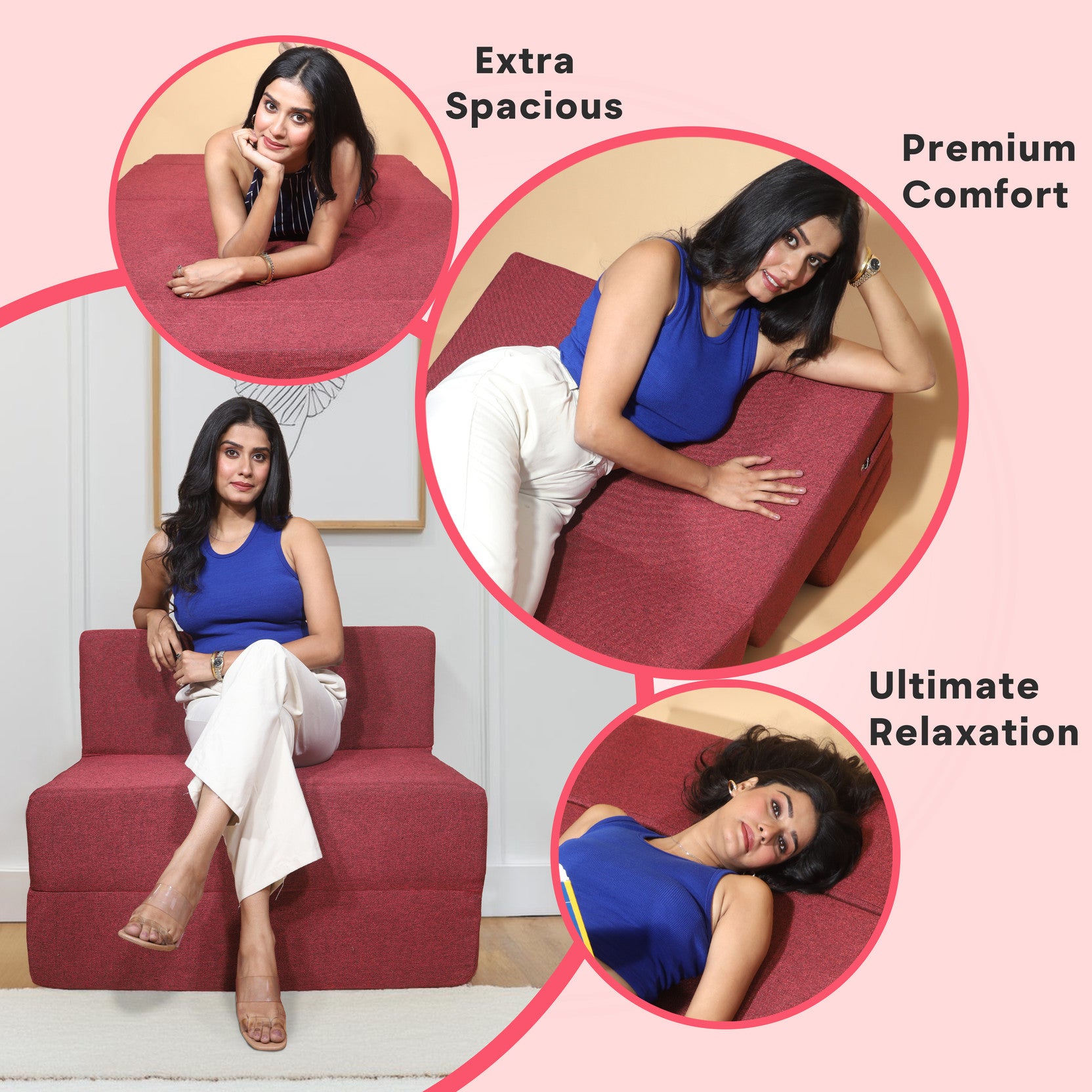 Rejoice Sofa Cum Bed - 1 Seater,  ( Jute Fabric, Maroon )
