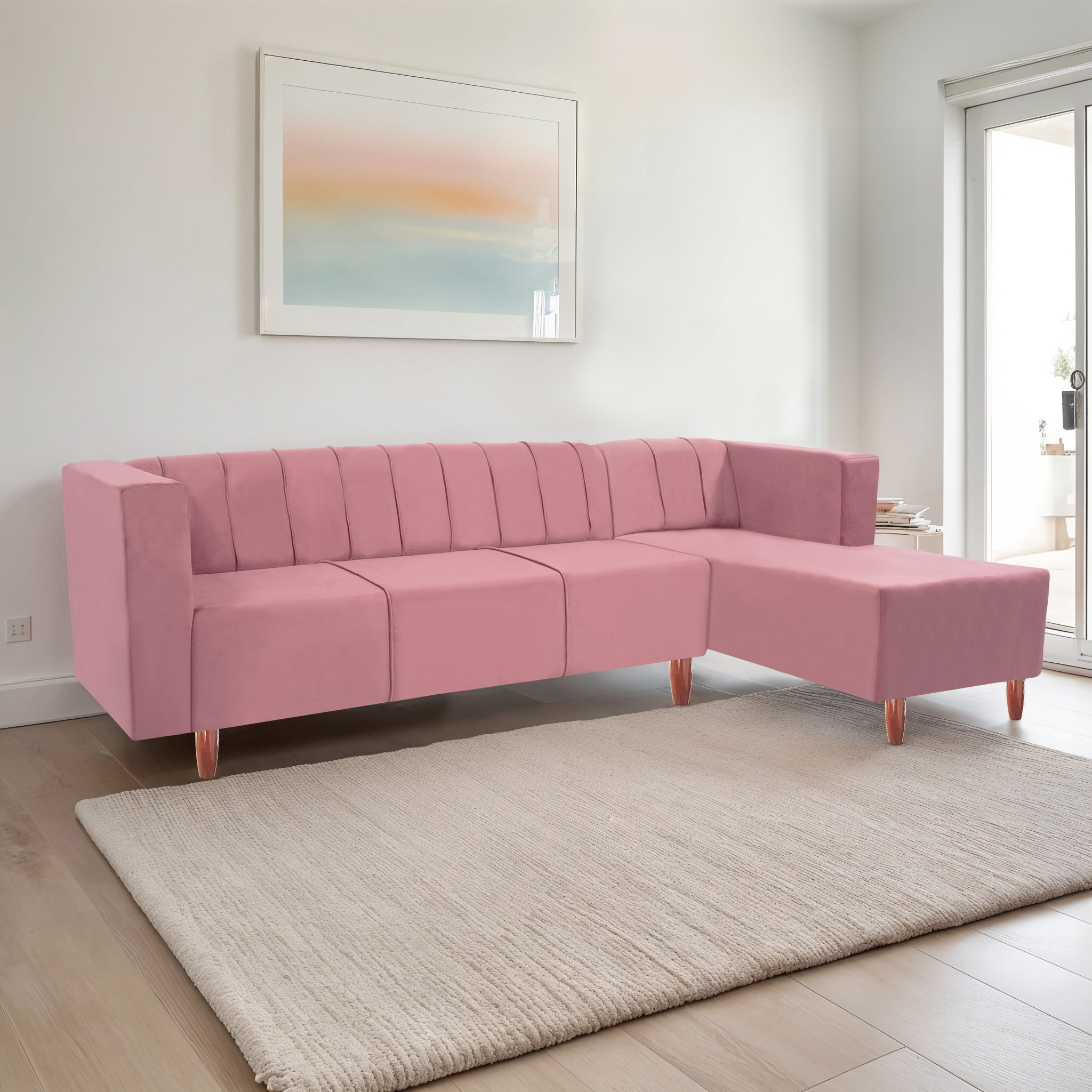 Sydney 6 Seater Sofa Right Corner- ( Polyster Holland Fabric- Peach )