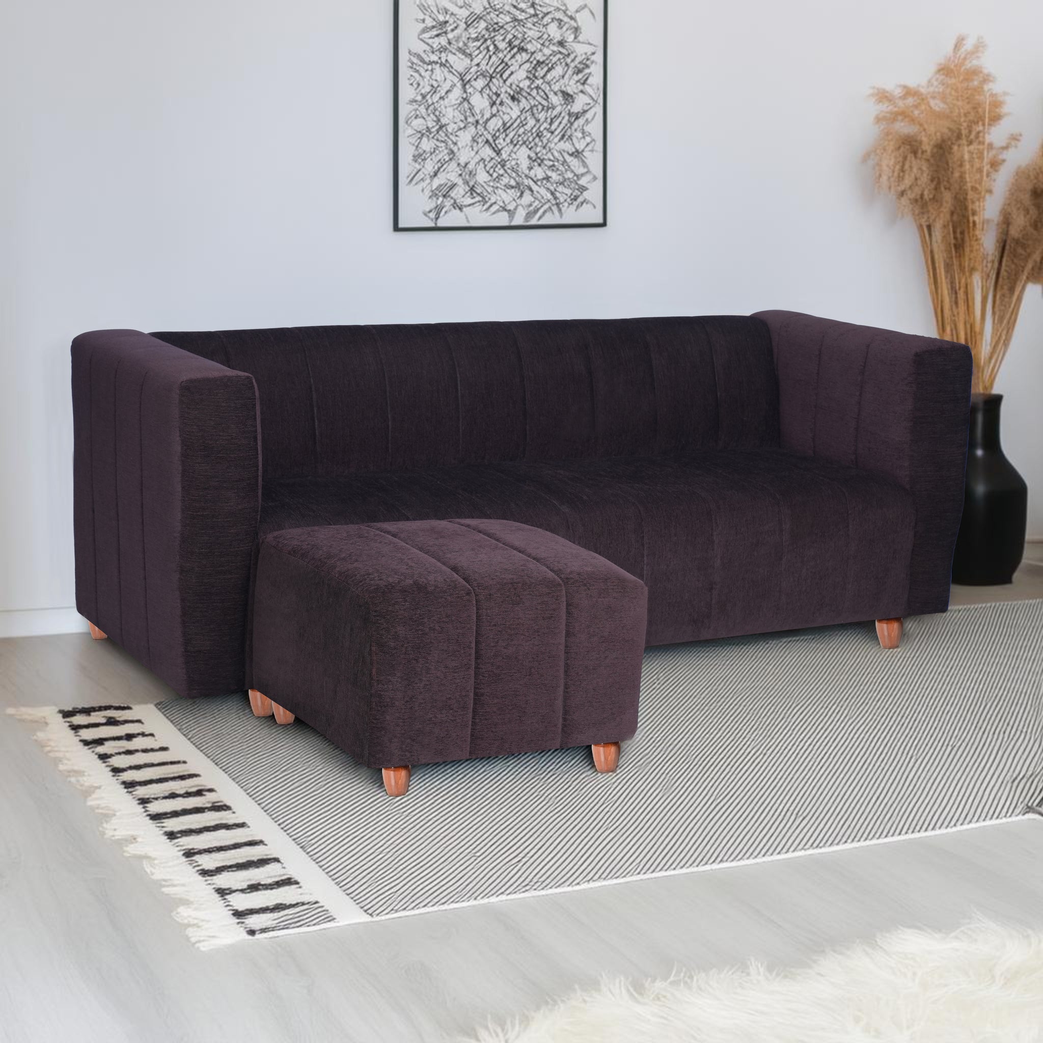 Tokyo 4 Seater Sofa with Ottoman- ( Premium Molfino Fabric- Brown )