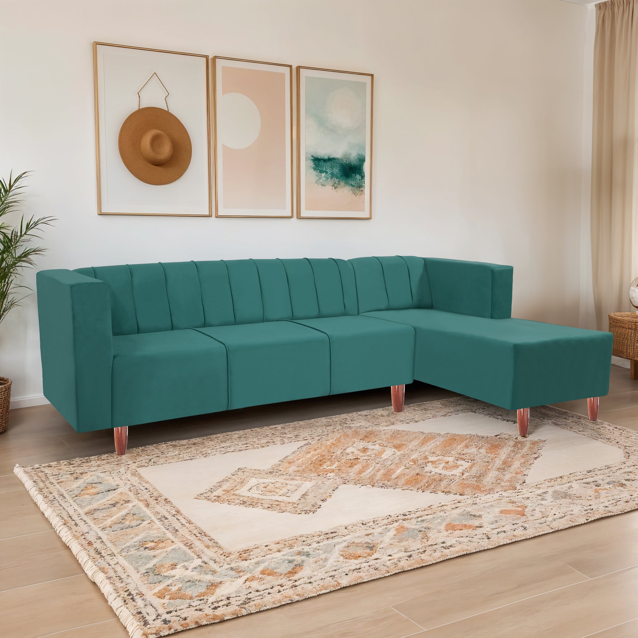 Sydney 6 Seater Sofa Right Corner- ( Polyster Holland Fabric- Teal )