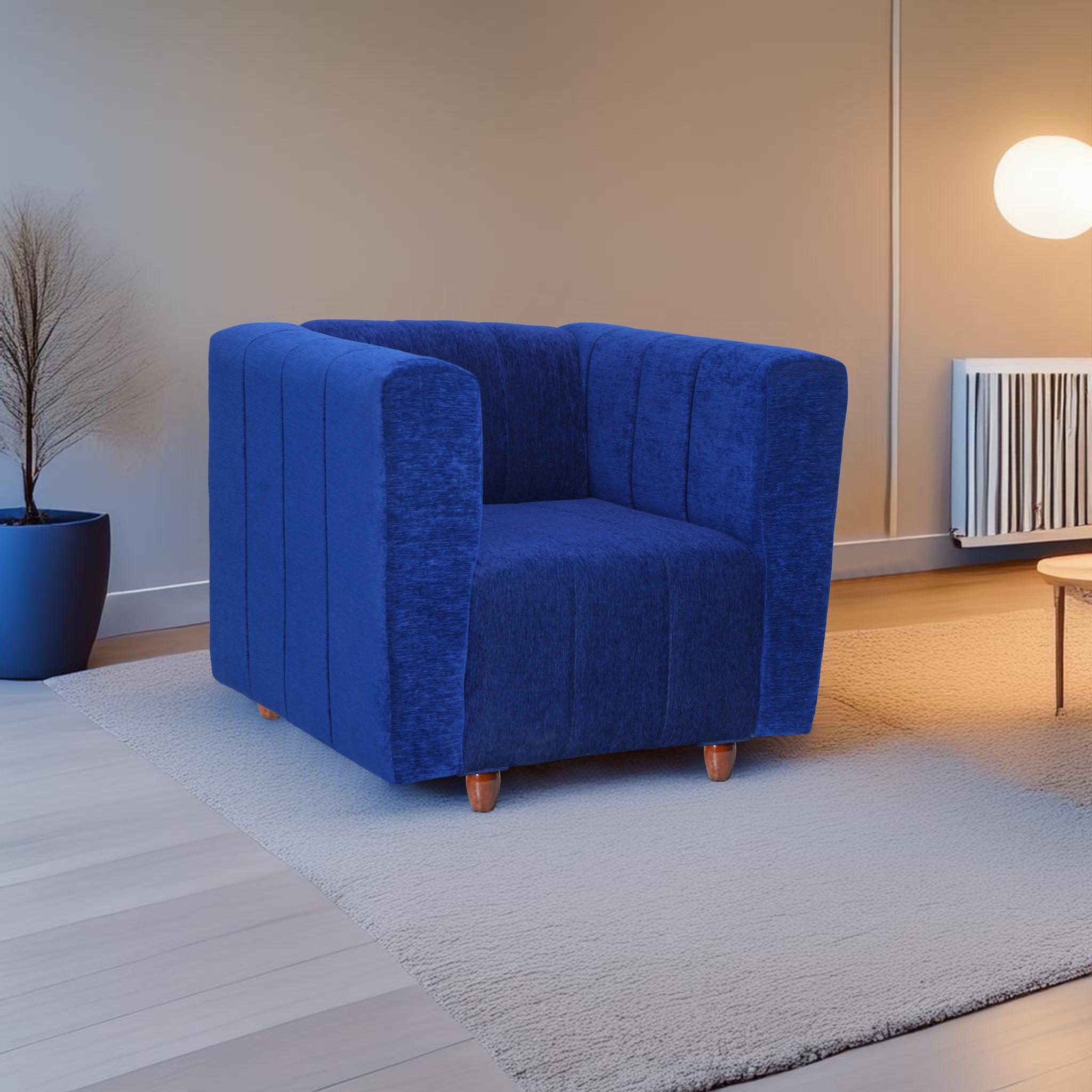 Tokyo 1 Seater Sofa- ( Premium Molfino Fabric- Blue )