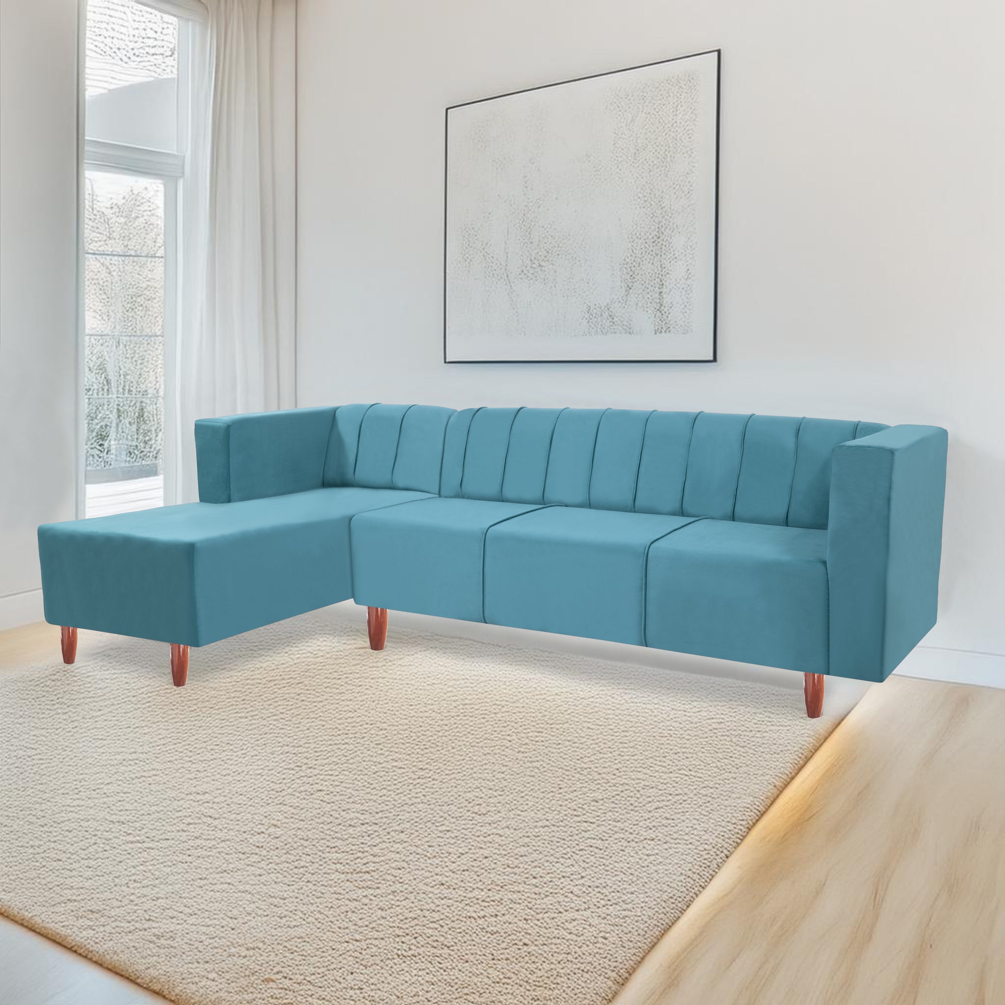 Sydney 6 Seater Sofa Left Corner- ( Polyster Holland Fabric- Sky Blue)