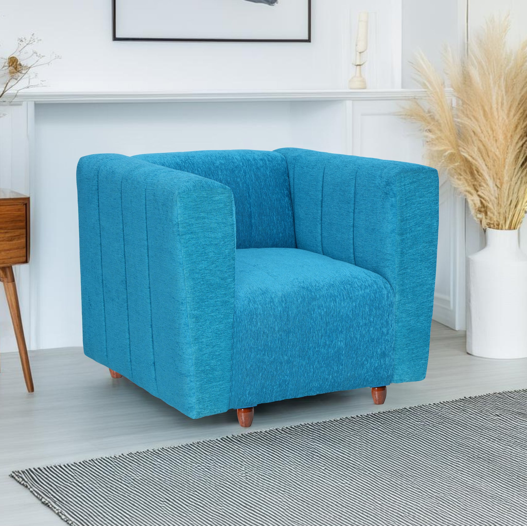 Seventh Heaven Tokyo 1 Seater Sofa, Extra Spacious, Chenille Molfino Fabric: 2 Year Warranty Fabric 1 Seater Sofa Sky Blue(Finish Color -Sky Blue, DIY(Do-It-Yourself)