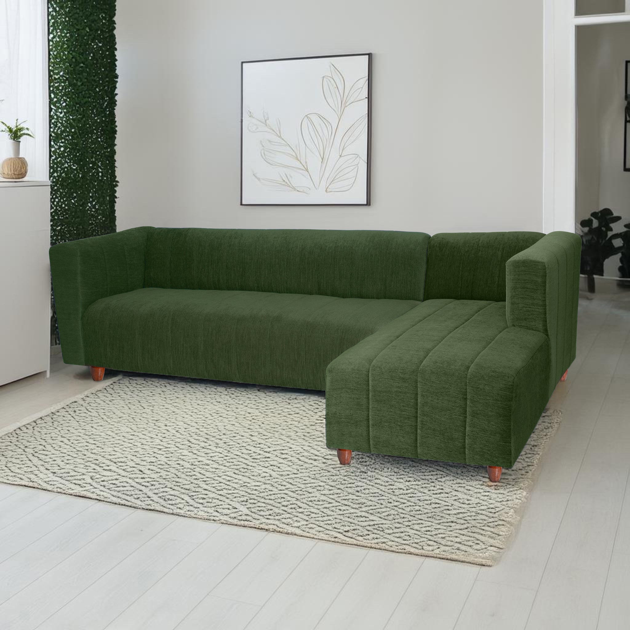 Tokyo 6 Seater Sofa Right Corner- ( Premium Molfino Fabric- Green )