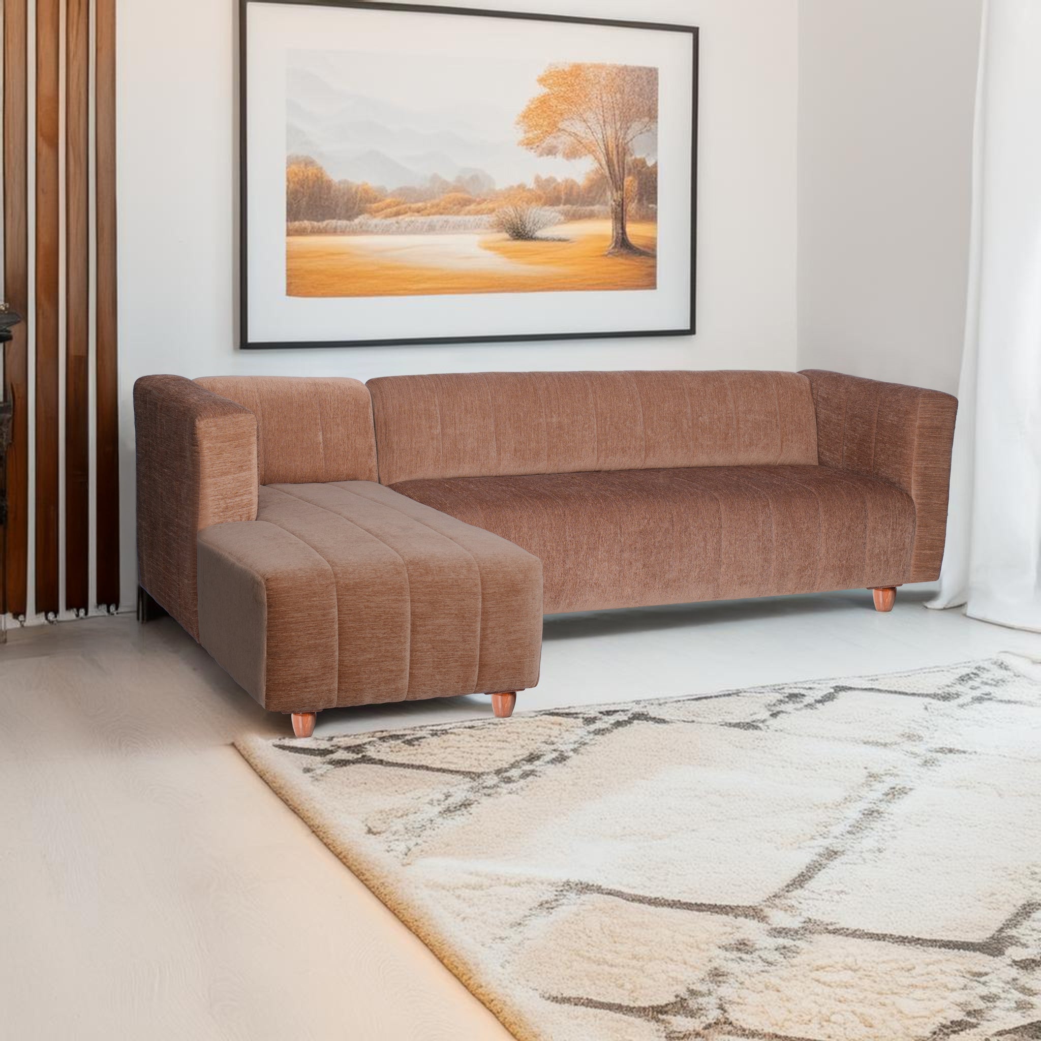 Tokyo 6 Seater Sofa Left Corner- ( Premium Molfino Fabric- Beige )