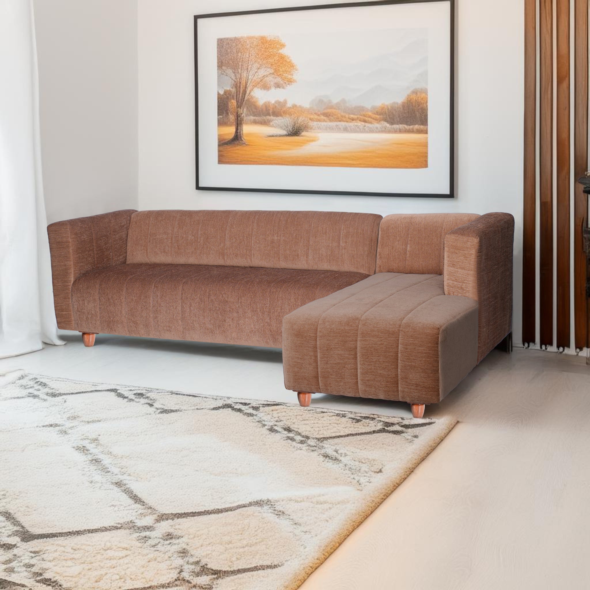 Tokyo 6 Seater Sofa Right Corner- ( Premium Molfino Fabric- Beige )