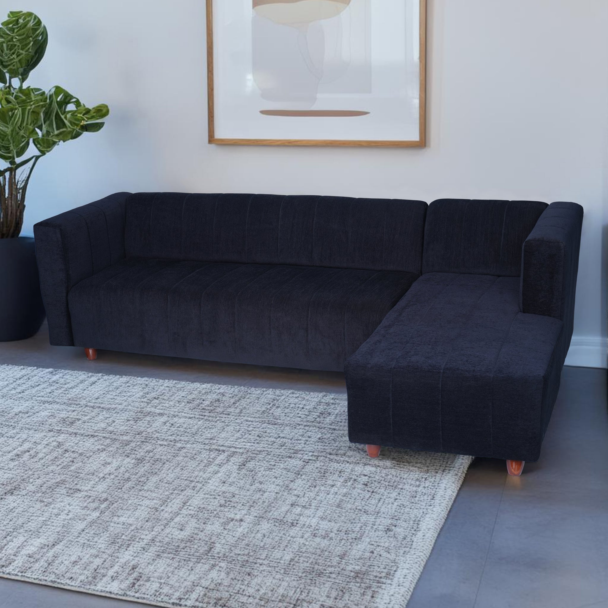 Tokyo 6 Seater Sofa Right Corner- ( Premium Molfino Fabric- Black )