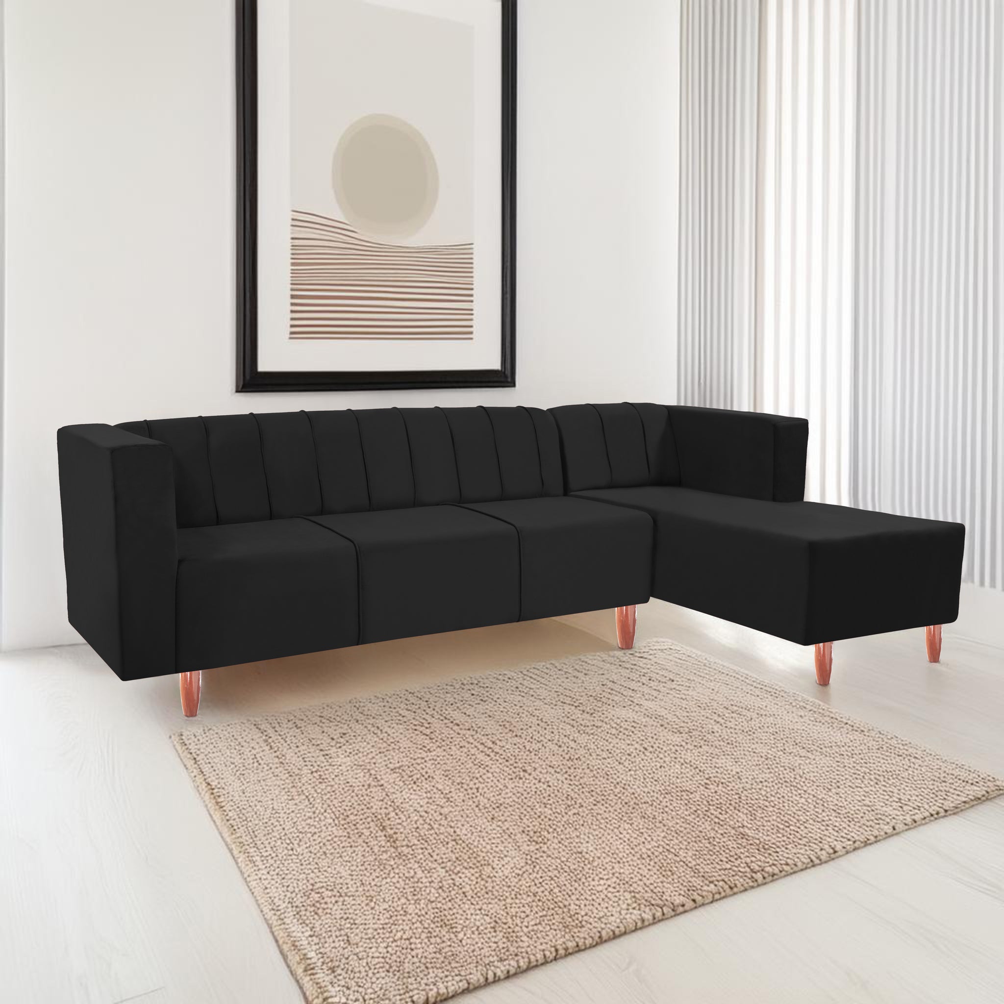 Sydney 6 Seater sofa right corner- ( Plush Suede Fabric- Black )