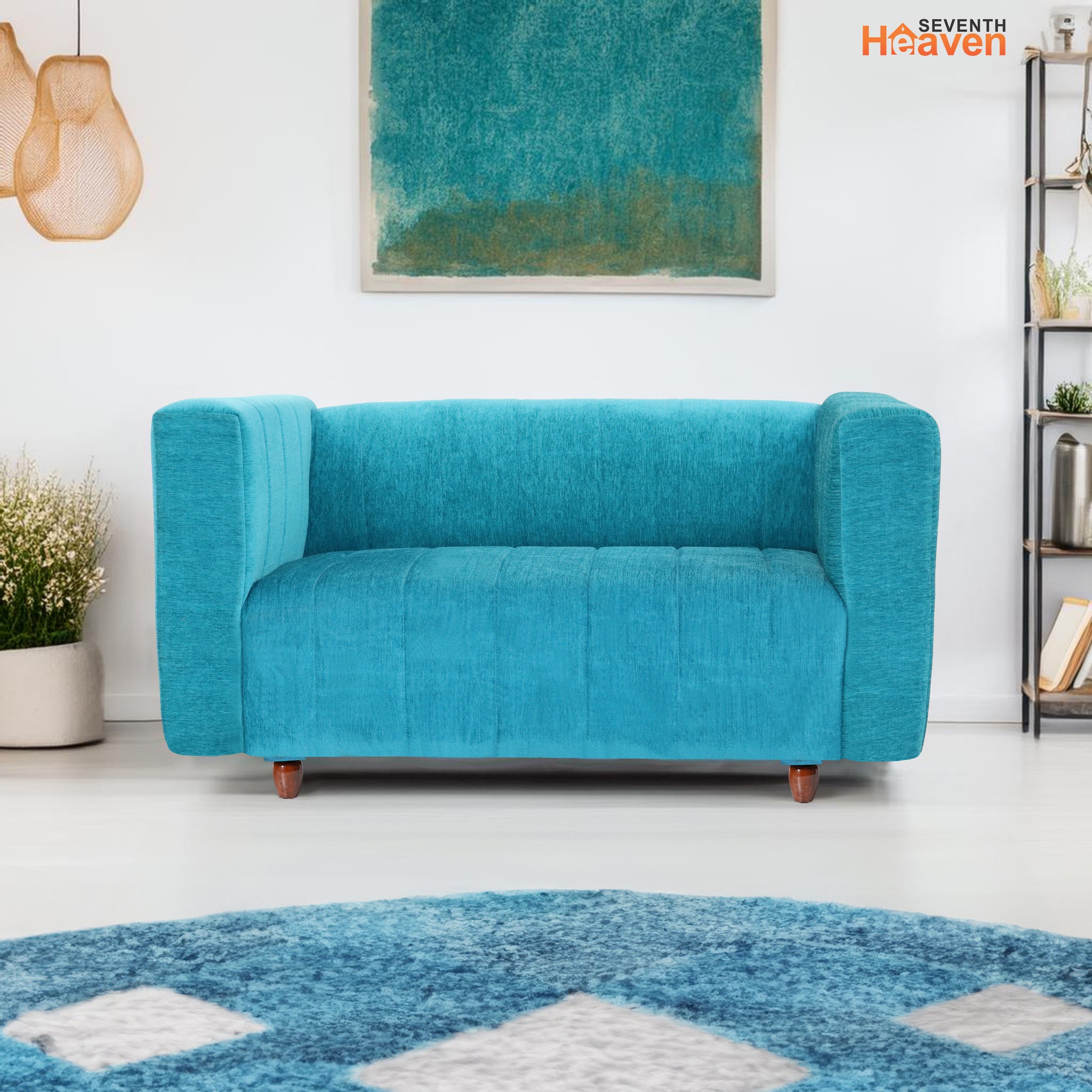 Seventh Heaven Tokyo 2 Seater Sofa, Extra Spacious, Chenille Molfino Fabric: 2 Year Warranty Fabric 2 Seater Sofa Green (Finish Color -Sky Blue, DIY(Do-It-Yourself)