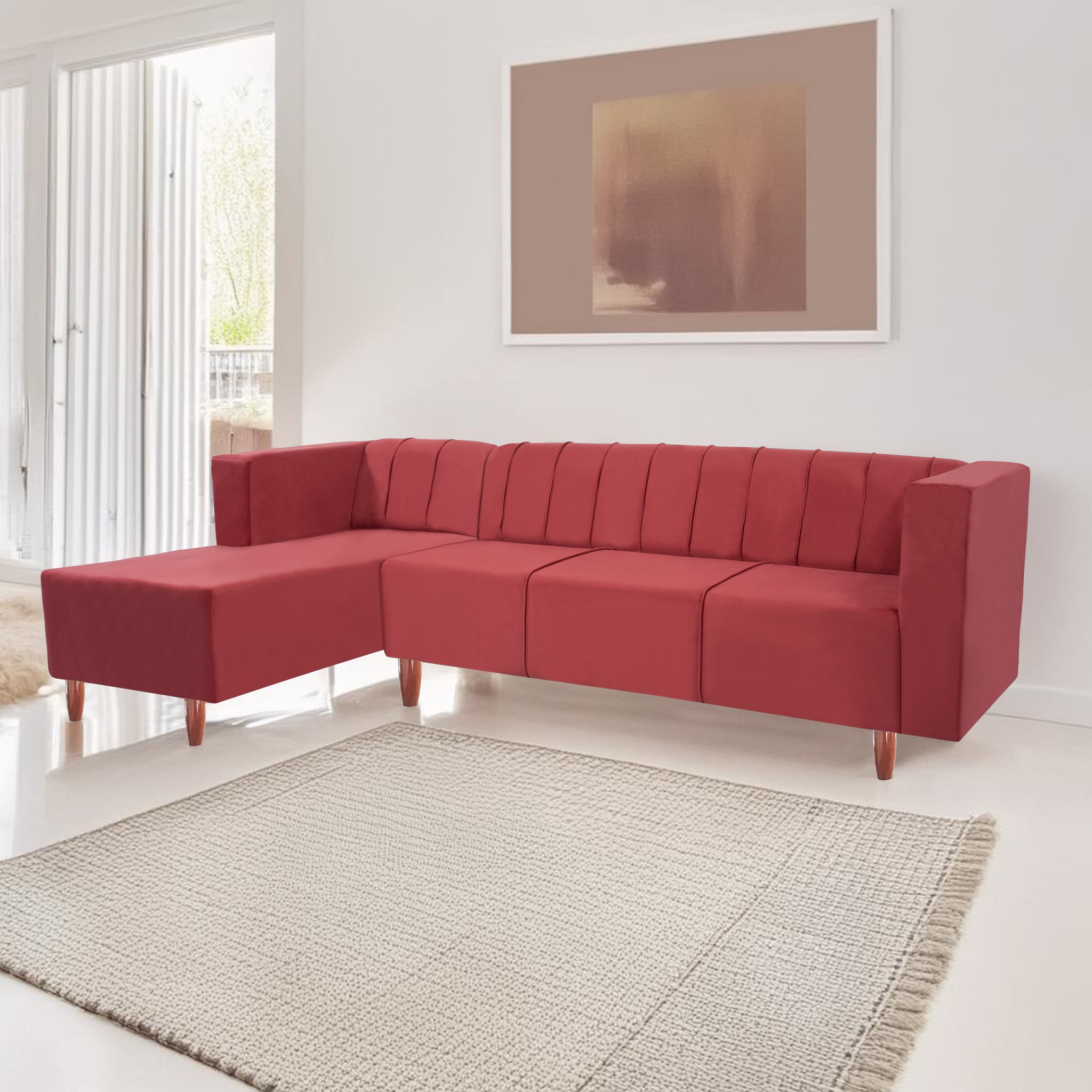 Sydney 6 Seater Sofa Left Corner- ( Polyster Holland Fabric- Maroon)