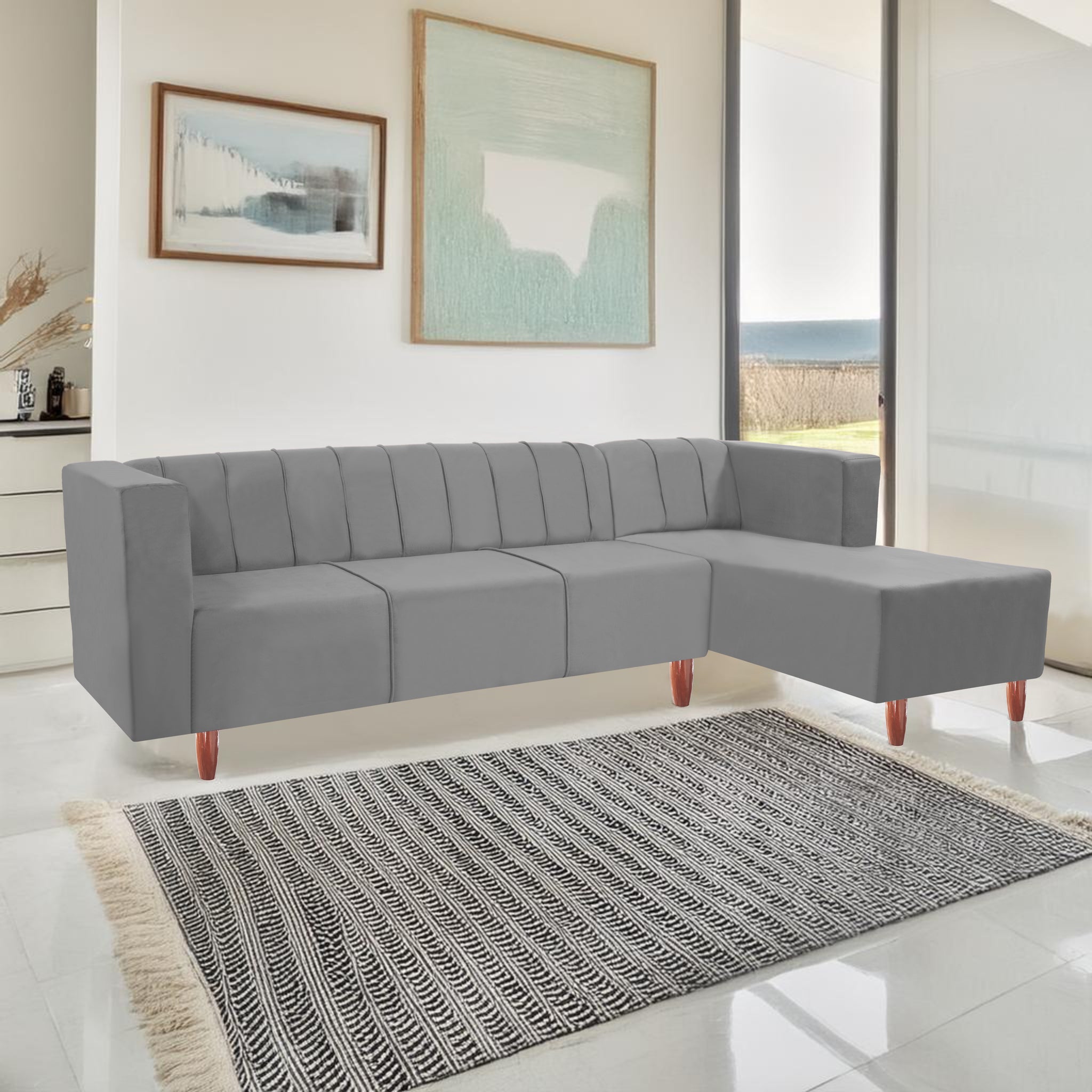 Sydney 6 Seater sofa right corner- ( Premium Holland Fabric- Grey )