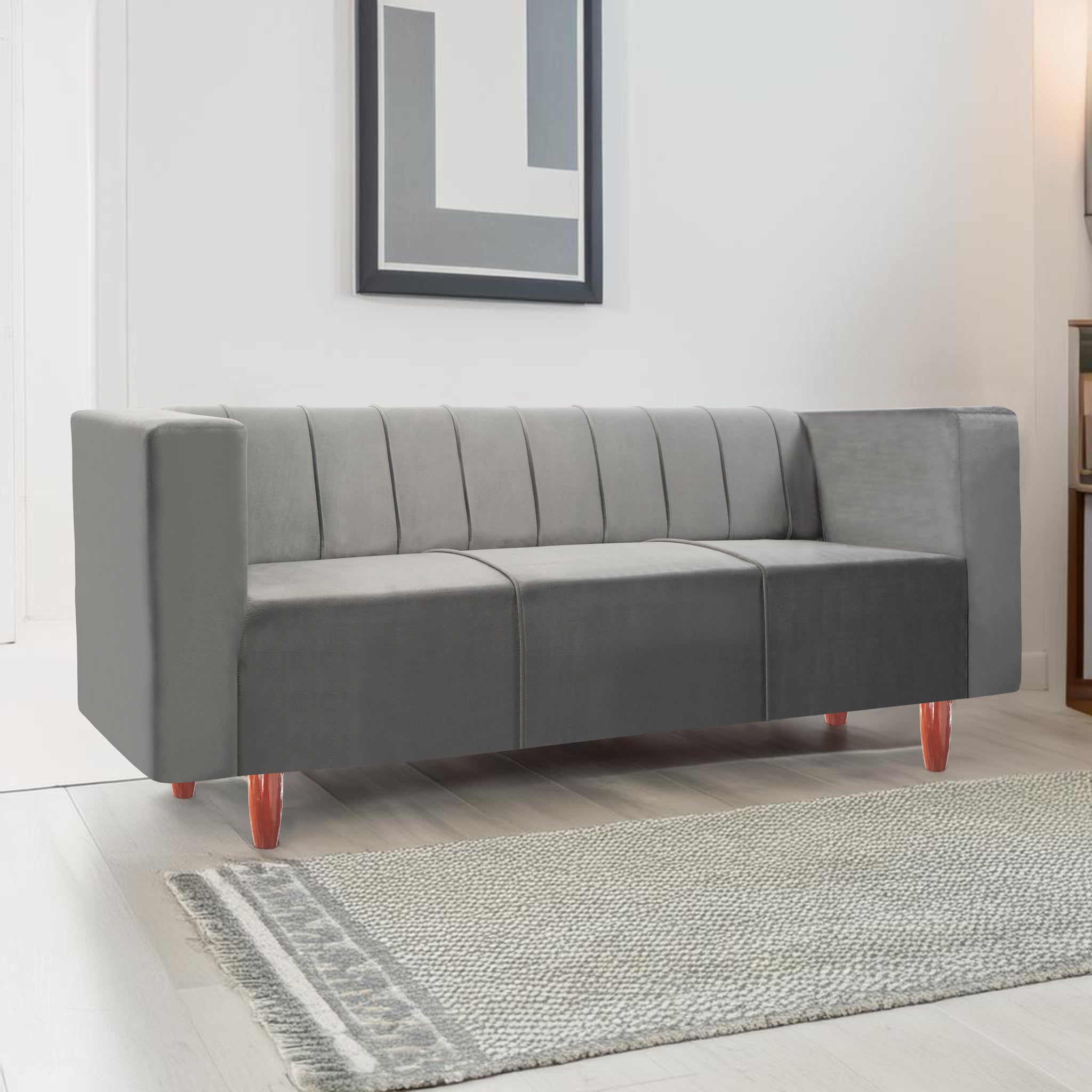 Sydney 3 Seater Sofa- ( Premium Holland Fabric- Grey )