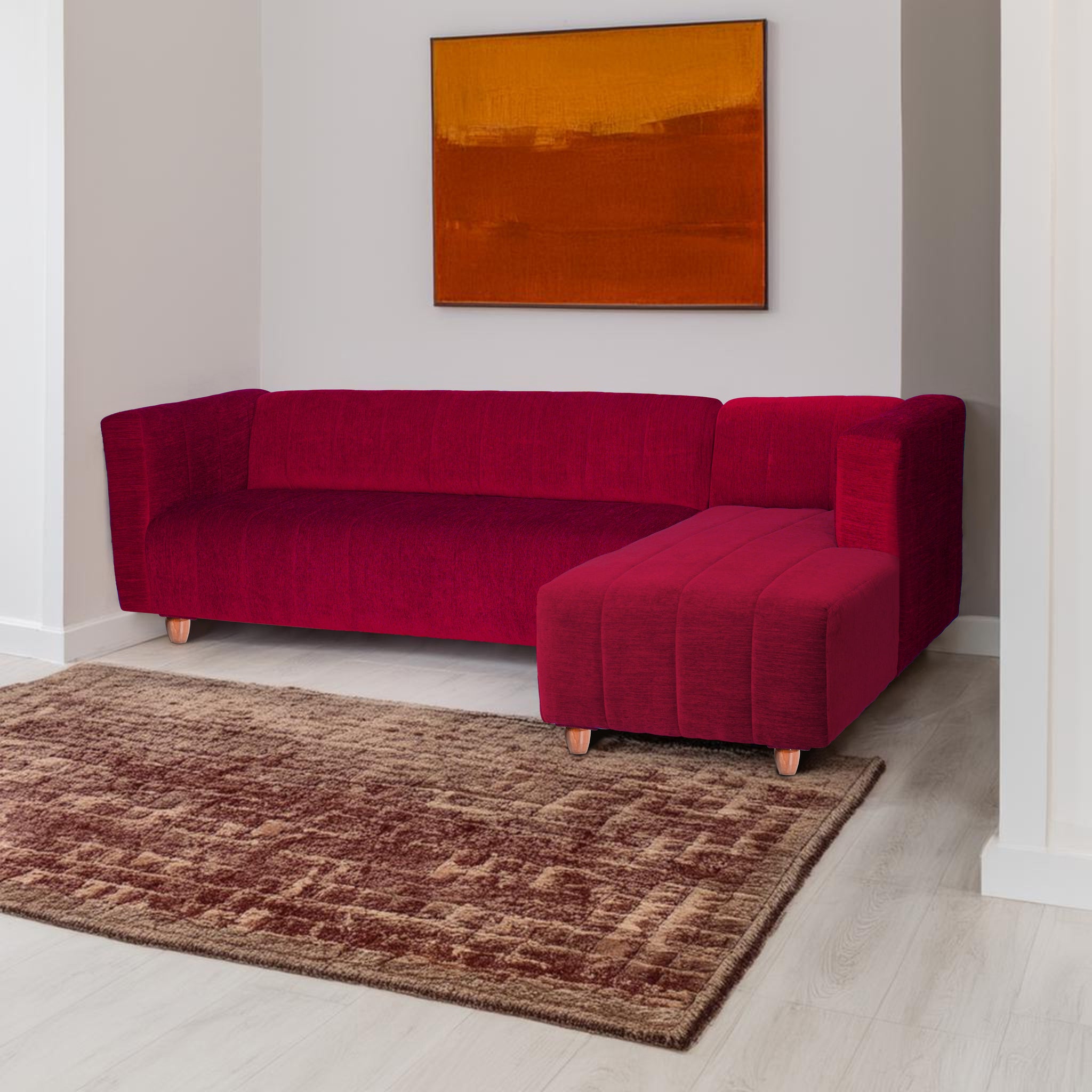 Tokyo 6 Seater Sofa Right Corner- ( Premium Molfino Fabric- Maroon )