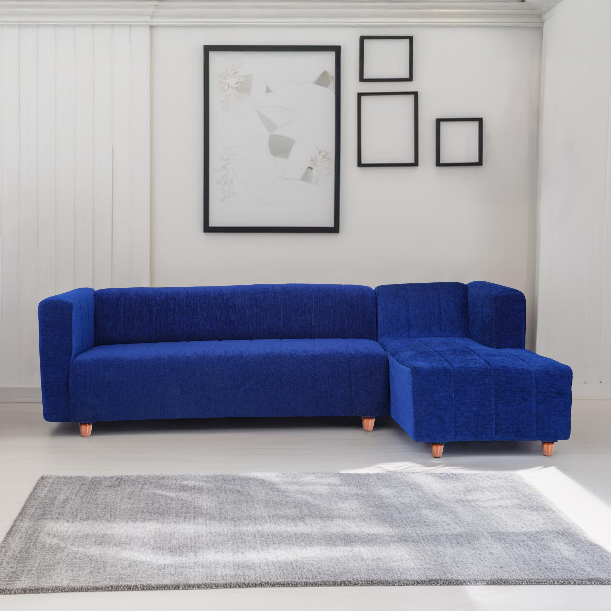 Tokyo 6 Seater Sofa Right Corner- ( Premium Molfino Fabric- Blue )