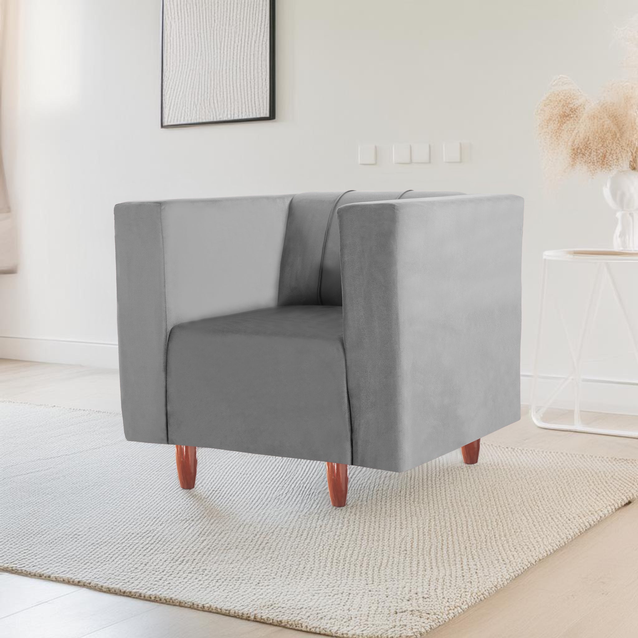 Sydney 1 Seater Sofa- ( Premium Holland Fabric- Grey )