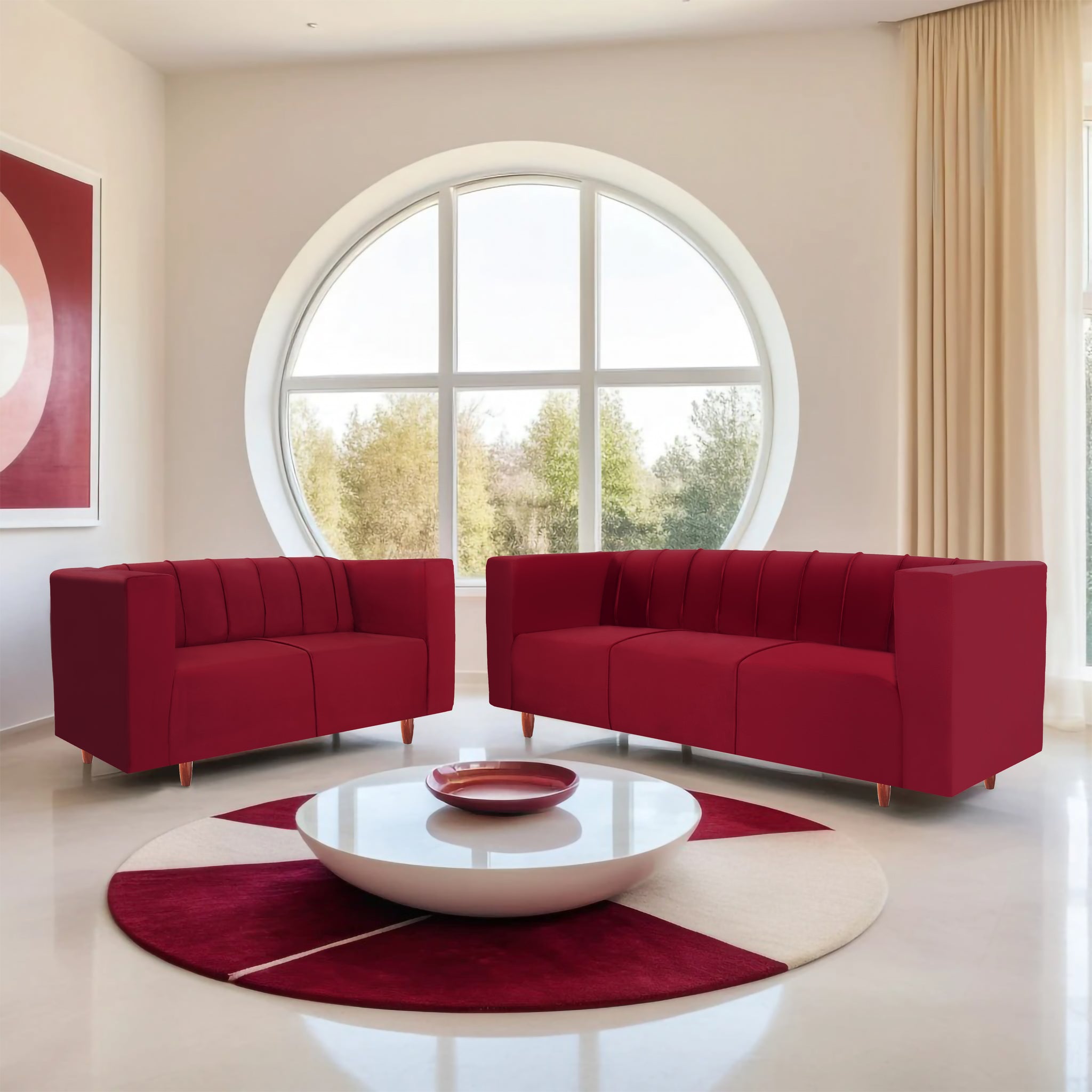 Sydney 5 Seater Sofa- (3+2) ( Premium Holland Fabric - Maroon)