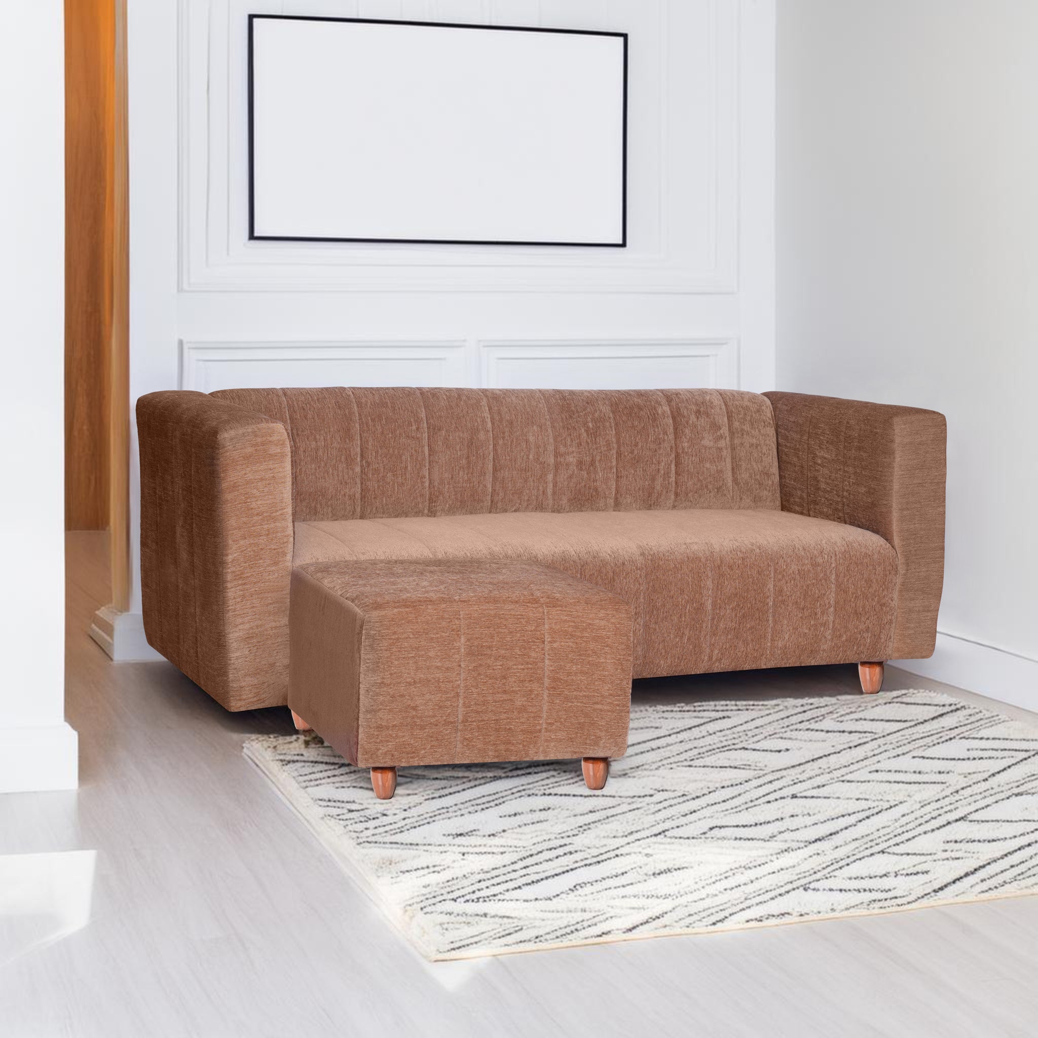 Tokyo 4 Seater Sofa with Ottoman- ( Premium Molfino Fabric- Beige )