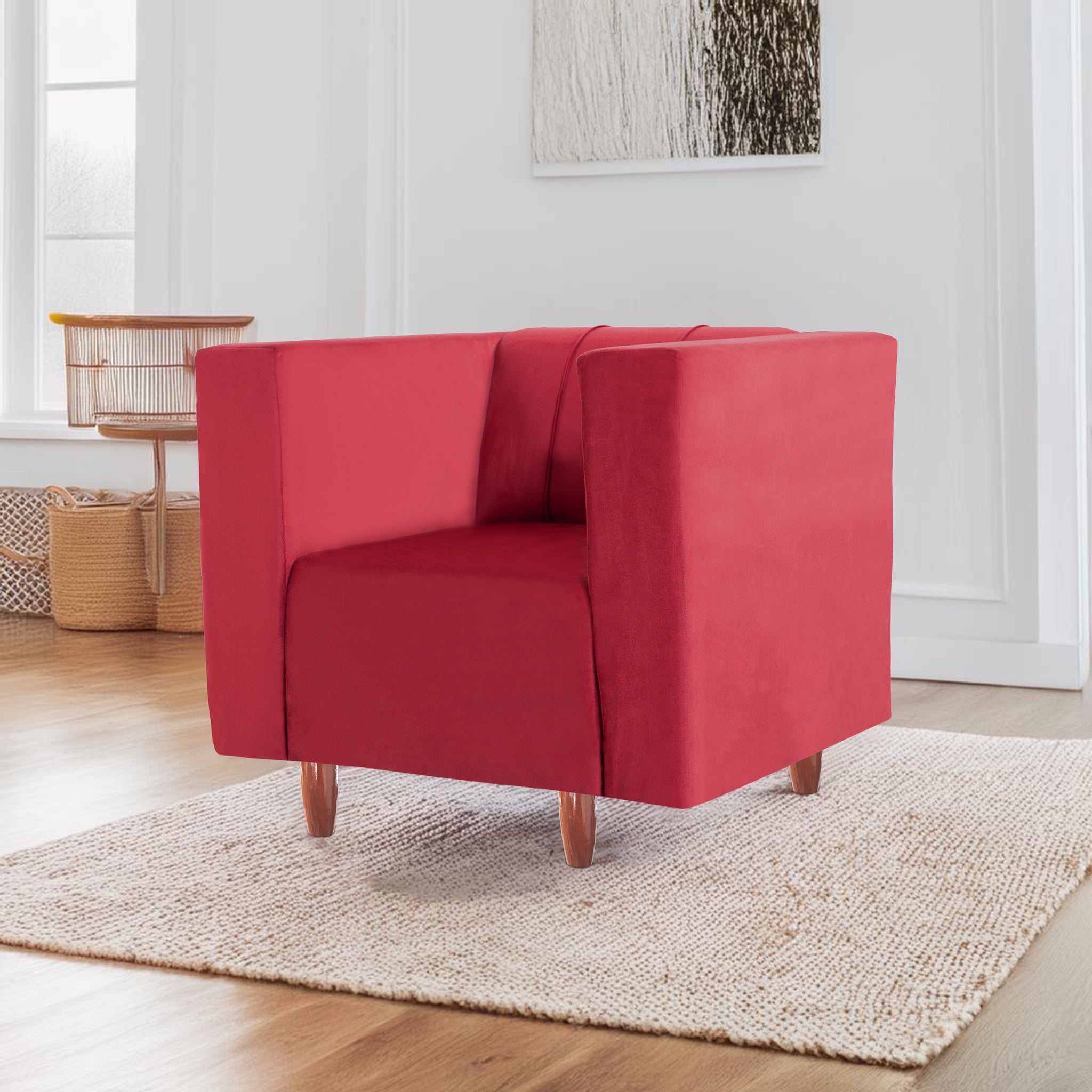 Sydney 1 Seater Sofa- ( Premium Holland Fabric- Maroon )