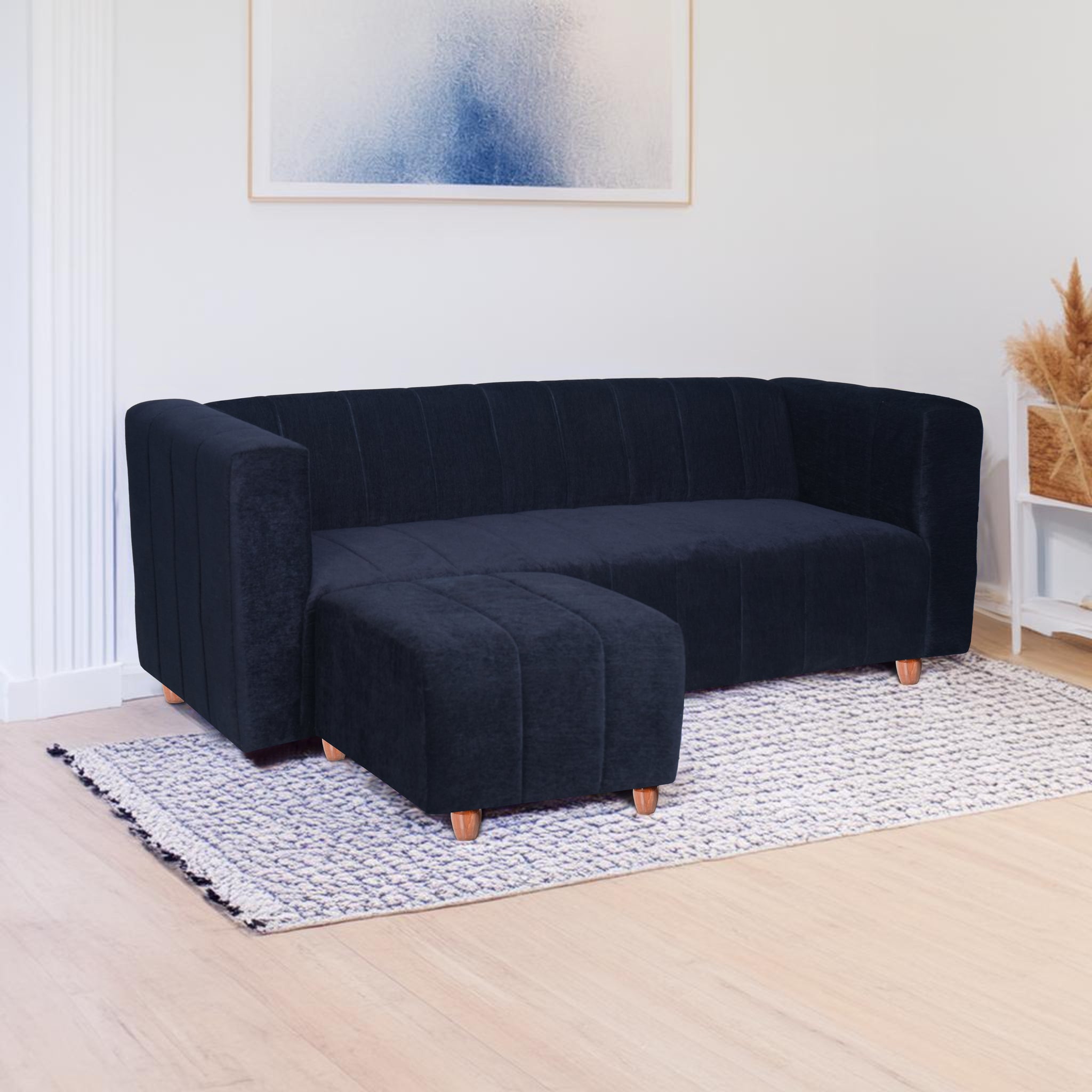 Tokyo 4 Seater Sofa with Ottoman- ( Premium Molfino Fabric- Black )