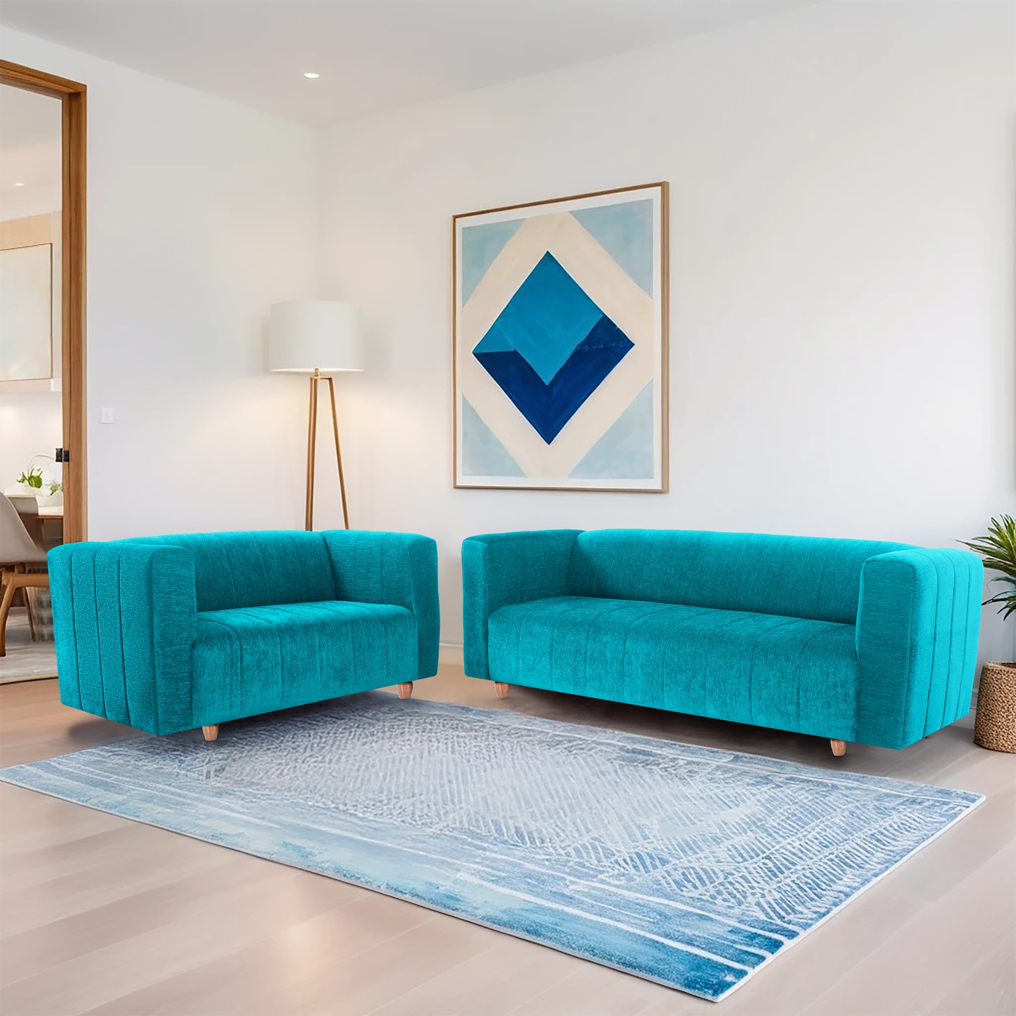 Tokyo 5 Seater Sofa- (3+2) ( Premium Molfino Fabric - Sky Blue)