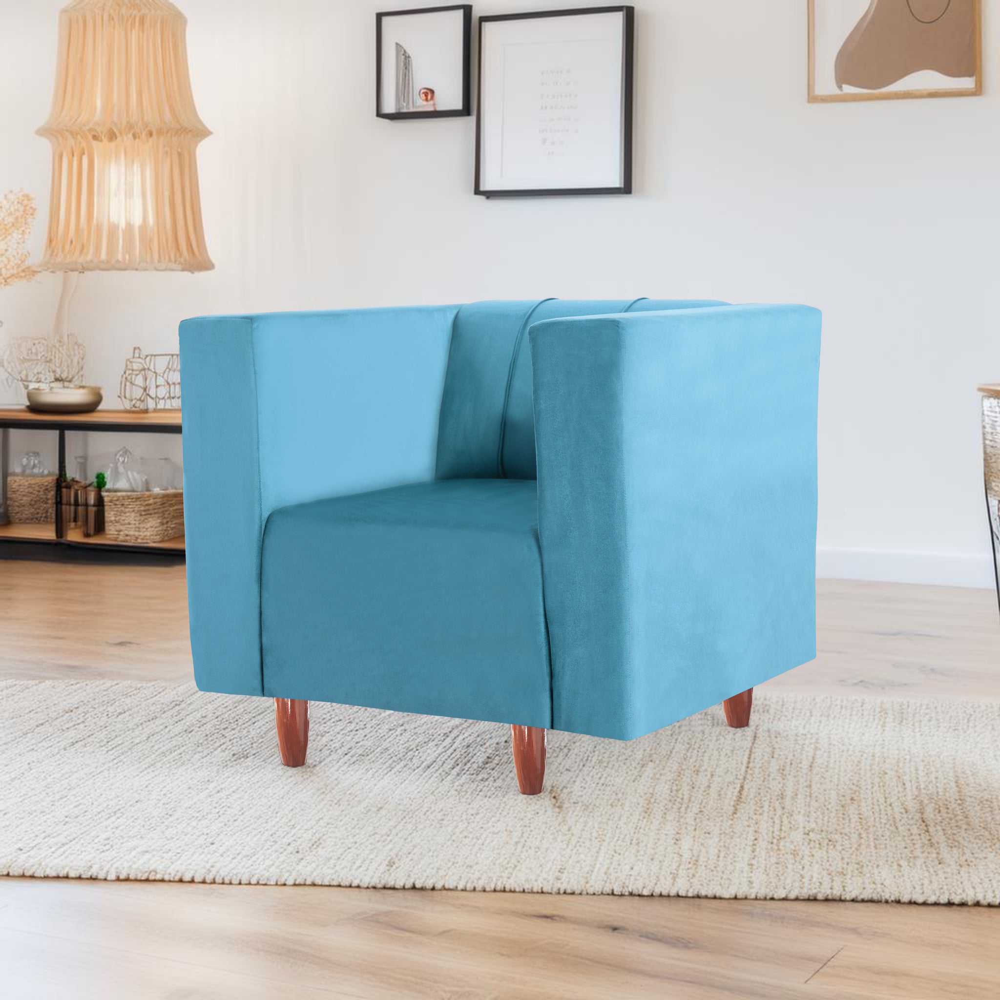 Sydney 1 Seater Sofa- ( Premium Holland Fabric- Sky Blue )
