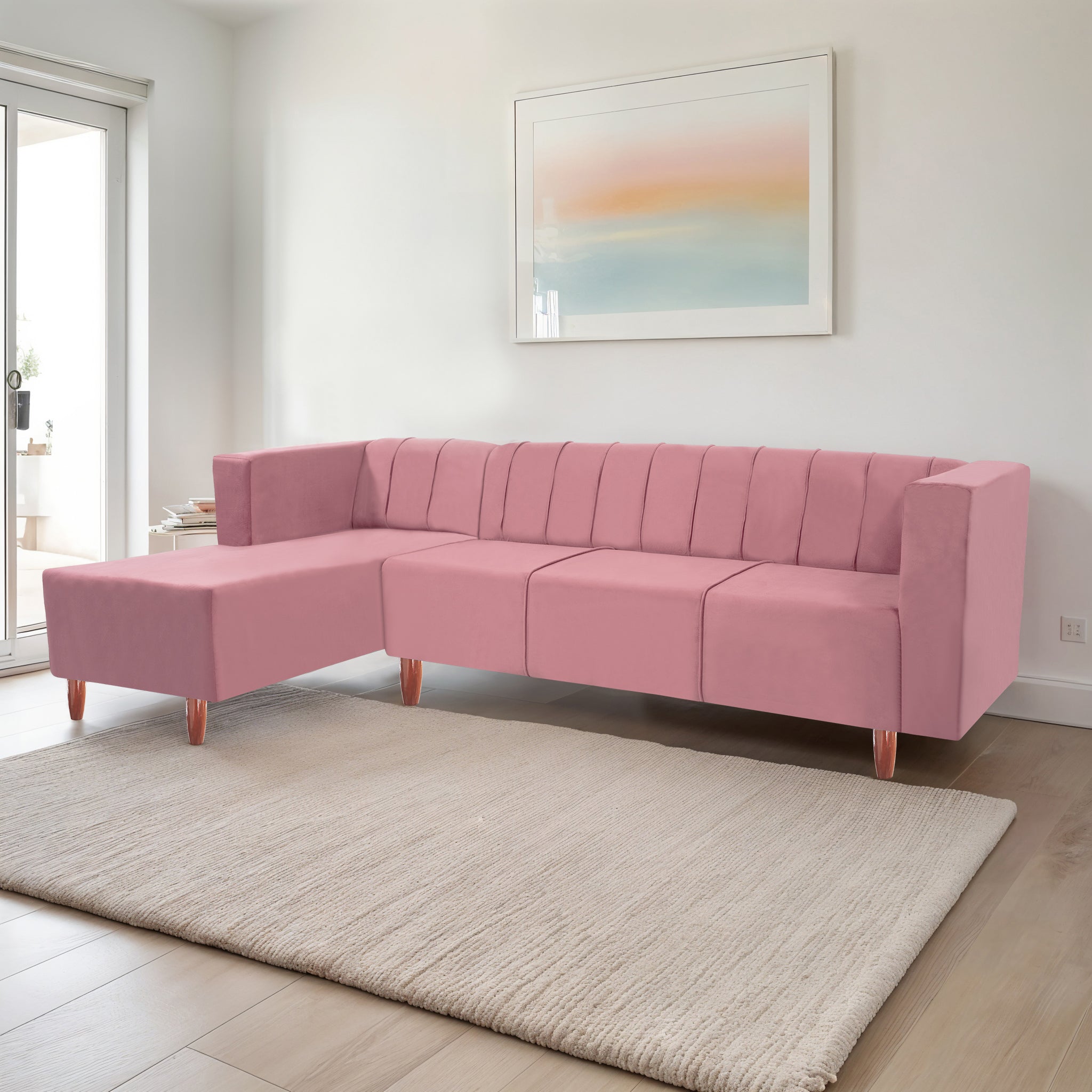 Sydney 6 Seater Sofa Left Corner- ( Polyster Holland Fabric- Peach)