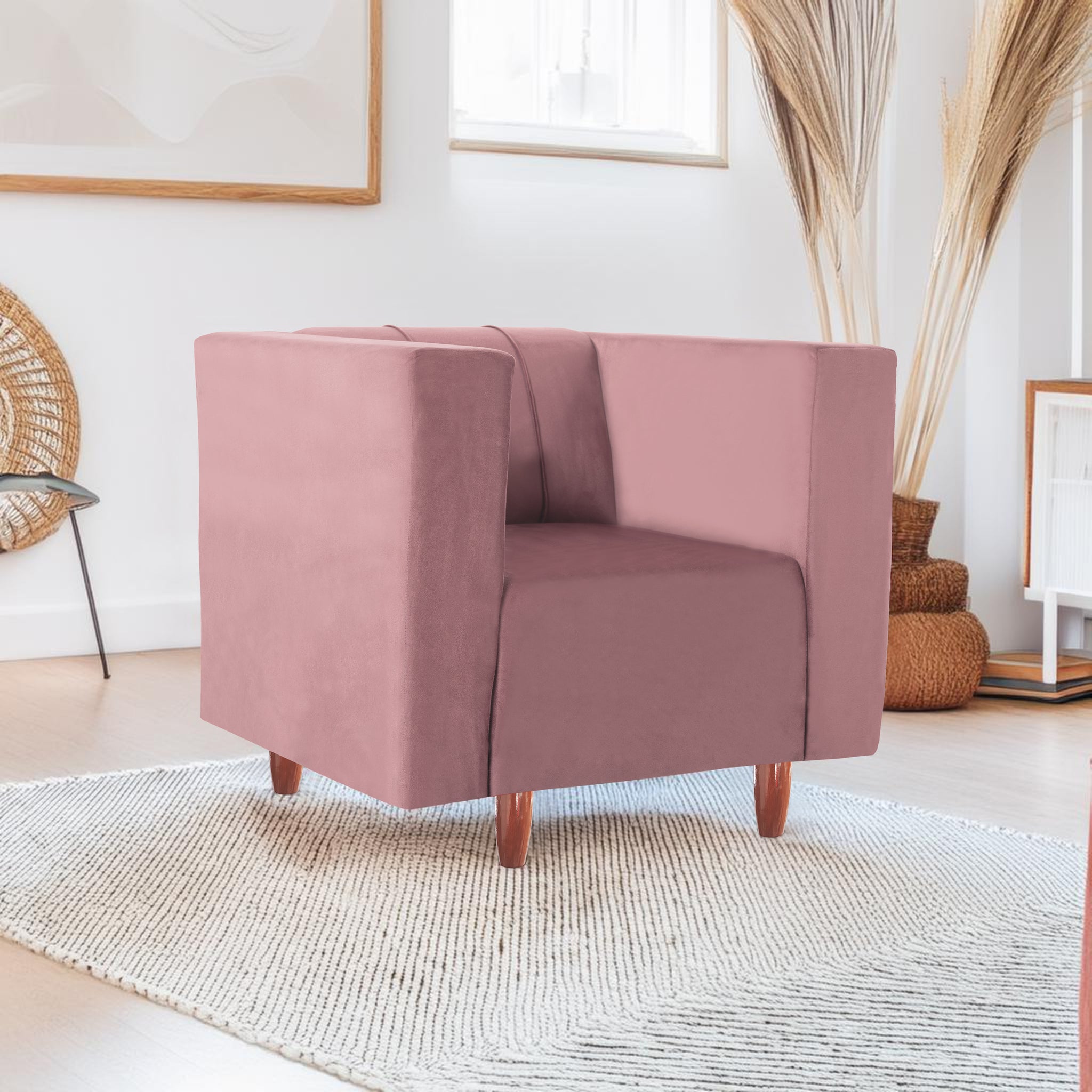 Sydney 1 Seater Sofa- ( Premium Holland Fabric- Peach )